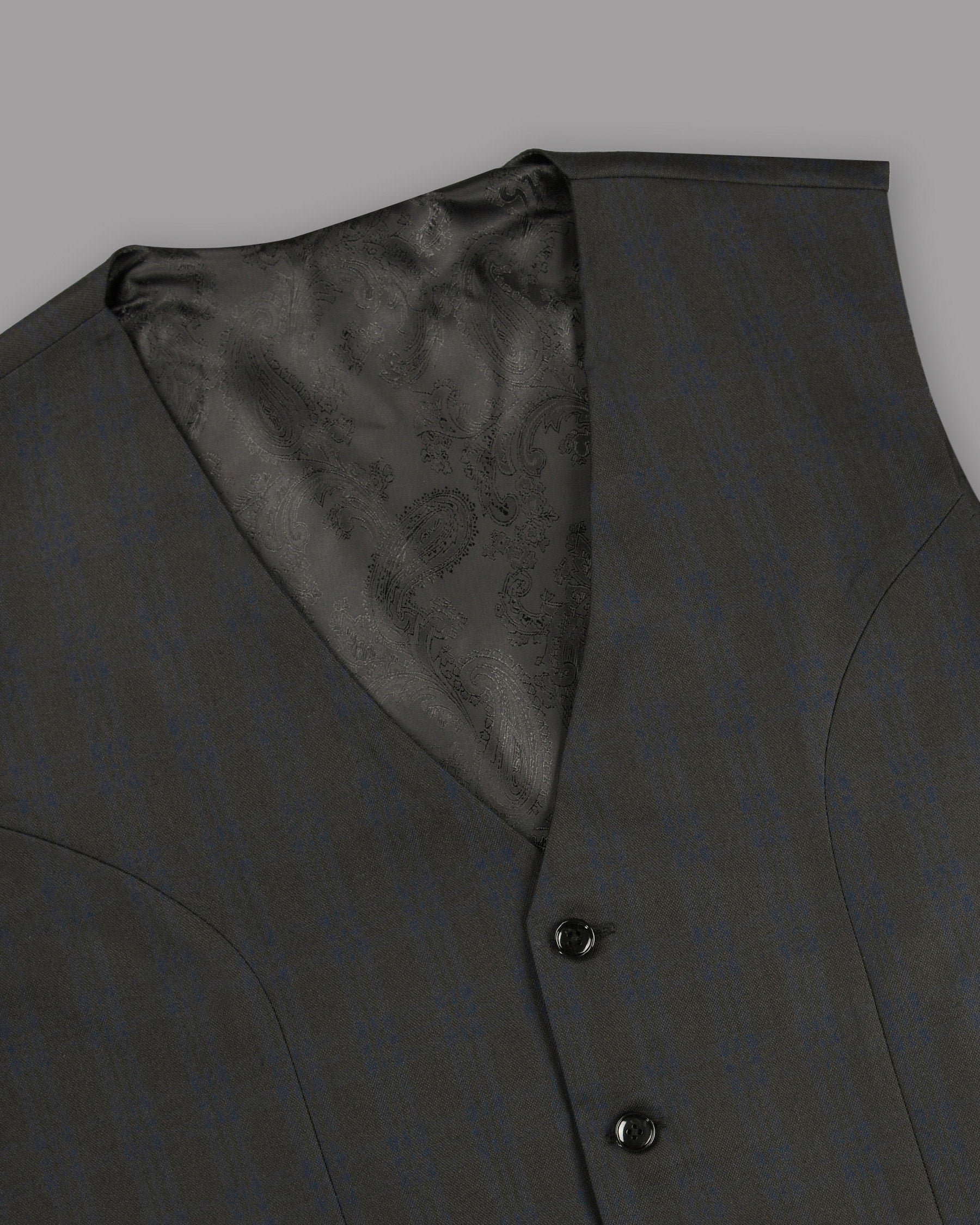 Charcoal with Subtle Navy Plaid Wool Rich Waistcoat V275-40, V275-42, V275-46, V275-50, V275-56, V275-44, V275-52, V275-54, V275-36, V275-38, V275-48, V275-58, V275-60