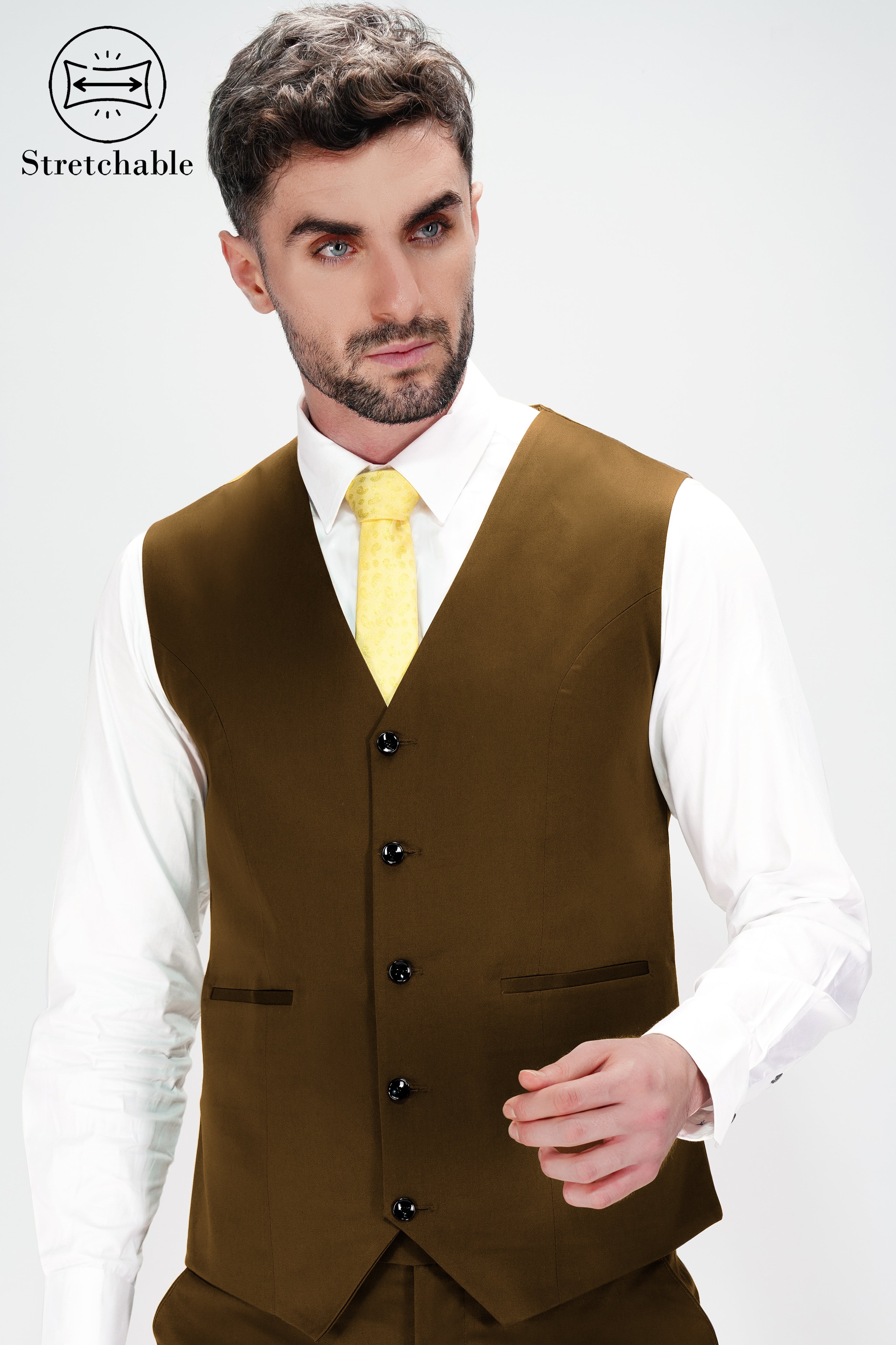 Metallic Bronze Brown Premium Cotton Stretchable Traveler Waistcoat V2778-36, V2778-38, V2778-40, V2778-42, V2778-44, V2778-46, V2778-48, V2778-50, V2778-52, V2778-54, V2778-56, V2778-58, V2778-60