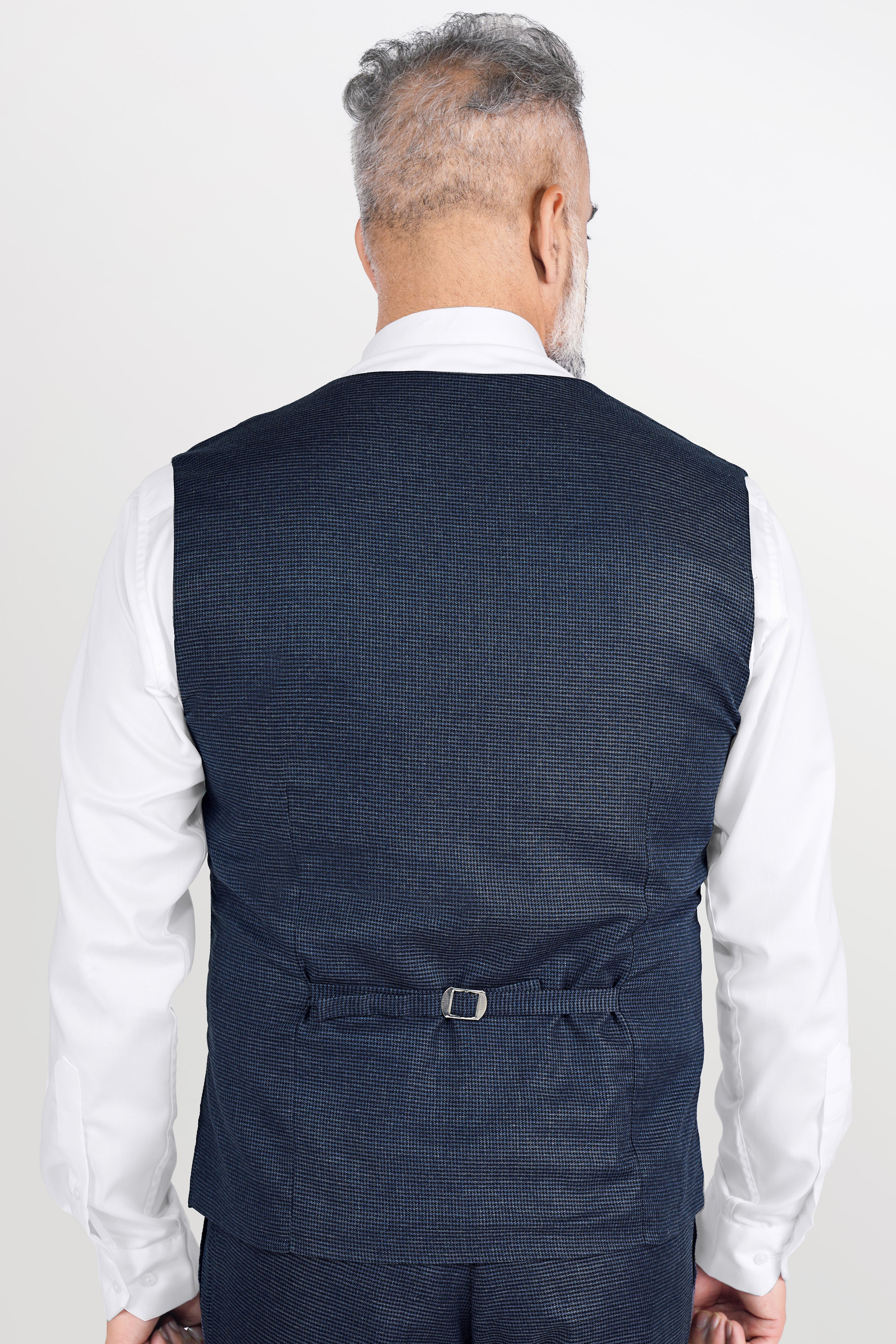 Limed Spruce Blue Wool Rich Waistcoat With Houndstooth Pattern V2824-36, V2824-38, V2824-40, V2824-42, V2824-44, V2824-46, V2824-48, V2824-50, V2824-52, V2824-54, V2824-56, V2824-58, V2824-60