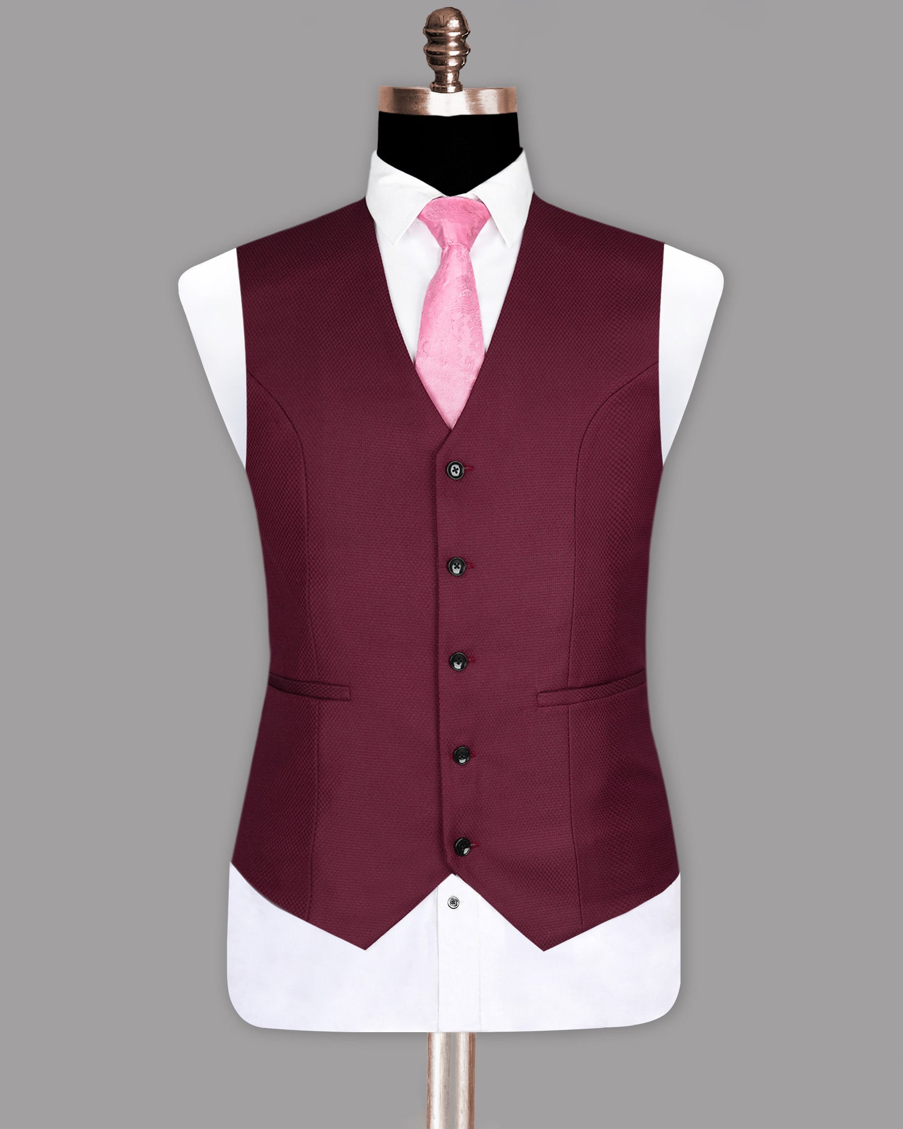 Garnet red Diamond Textured Premium Wool Blend Waistcoat