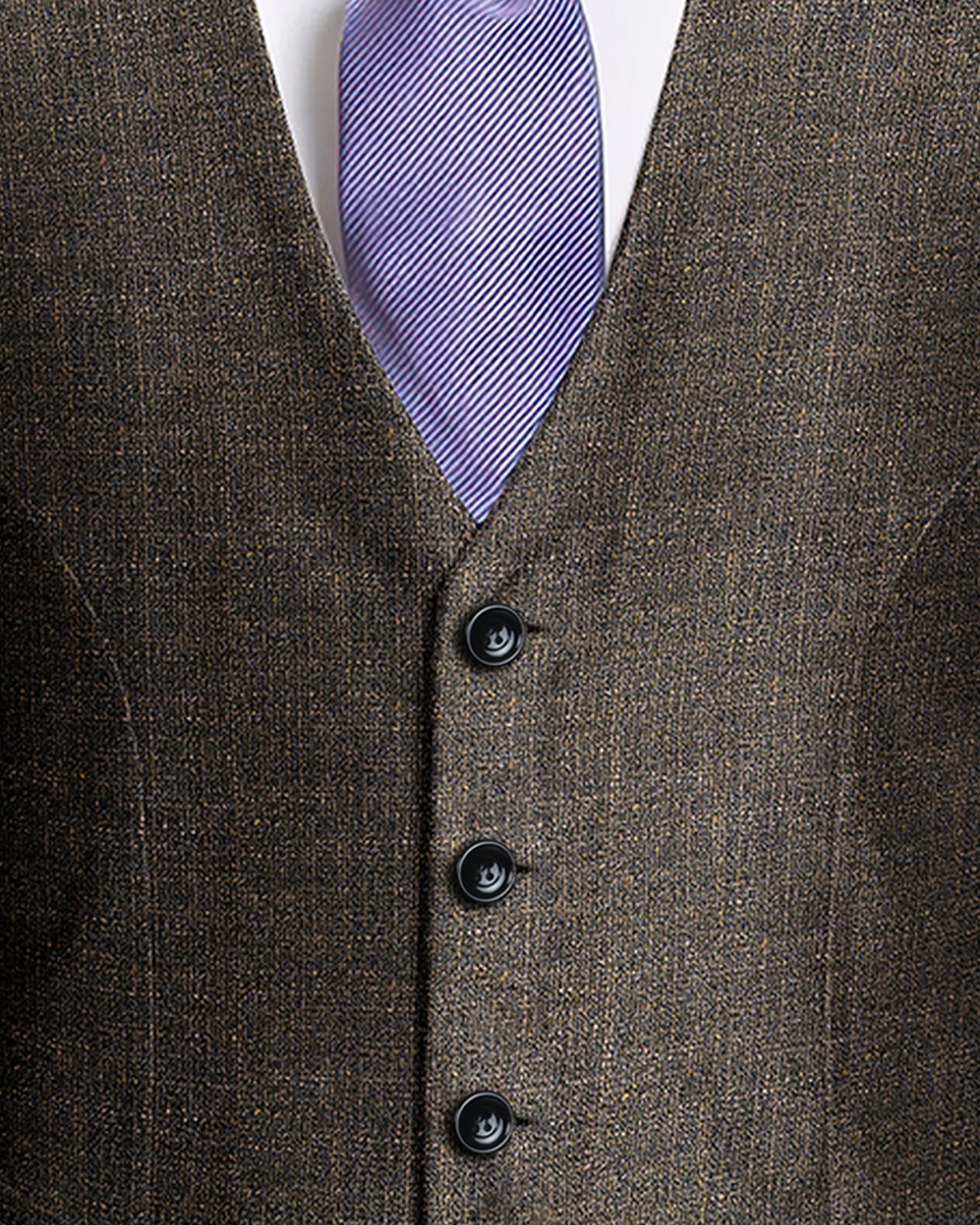 Peanut Brown Slub textured Checked Waistcoat