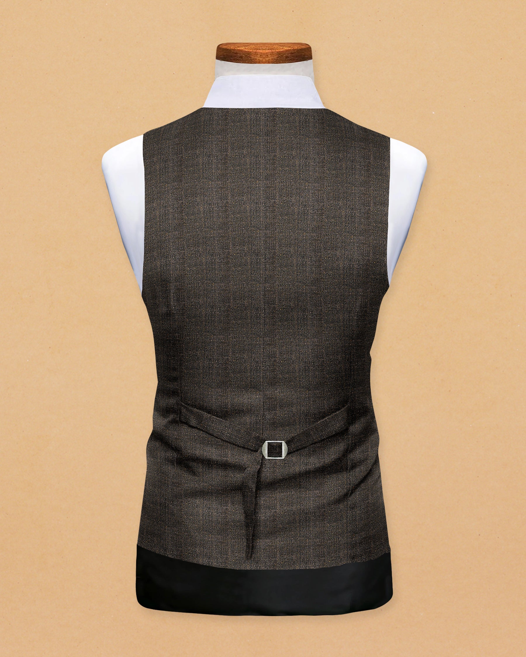 Peanut Brown Slub textured Checked Waistcoat