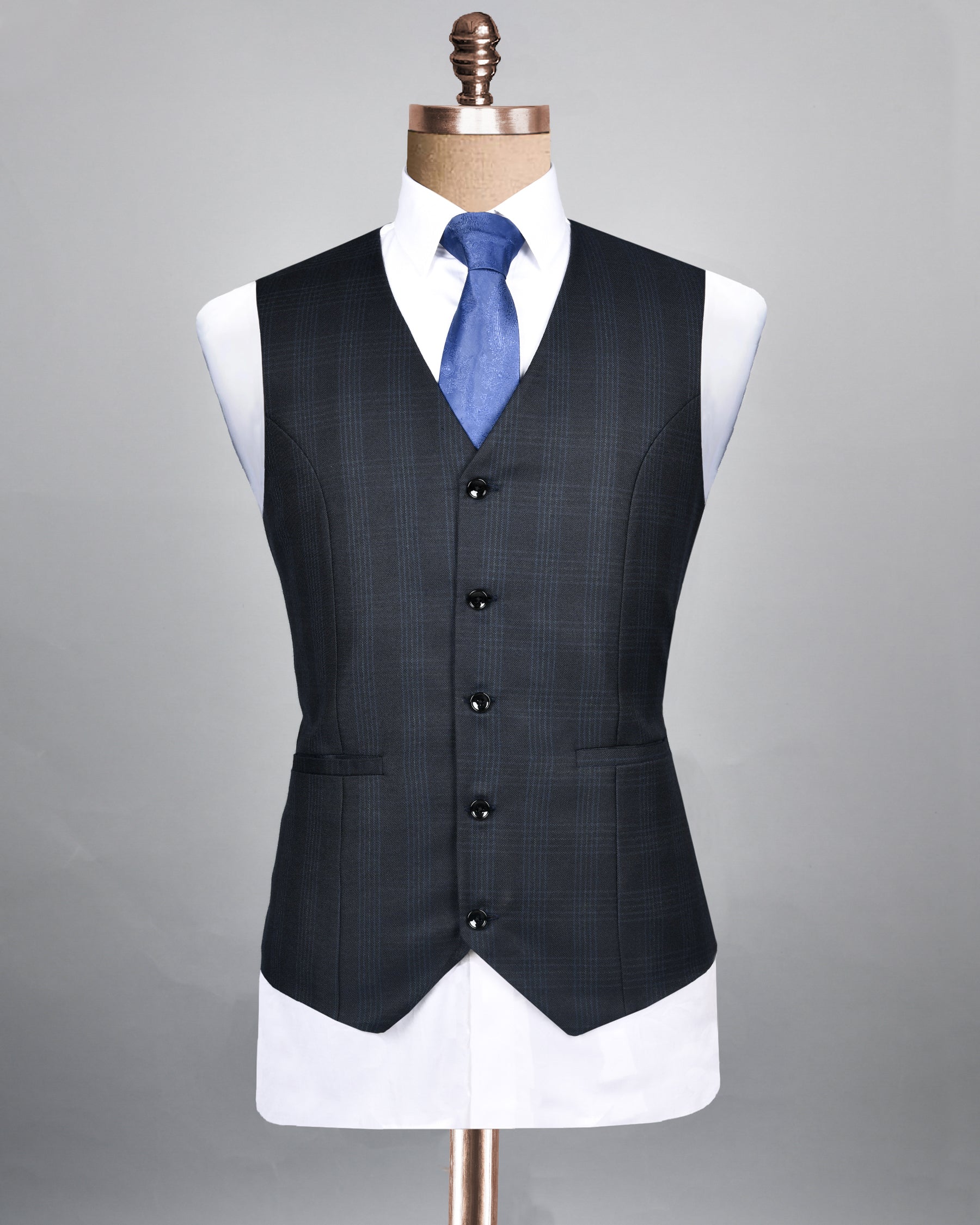 Charcoal Plaid Wool blend Waistcoat V79-54, V79-40, V79-44, V79-46, V79-50, V79-58, V79-36, V79-38, V79-48, V79-56, V79-60, V79-42, V79-52