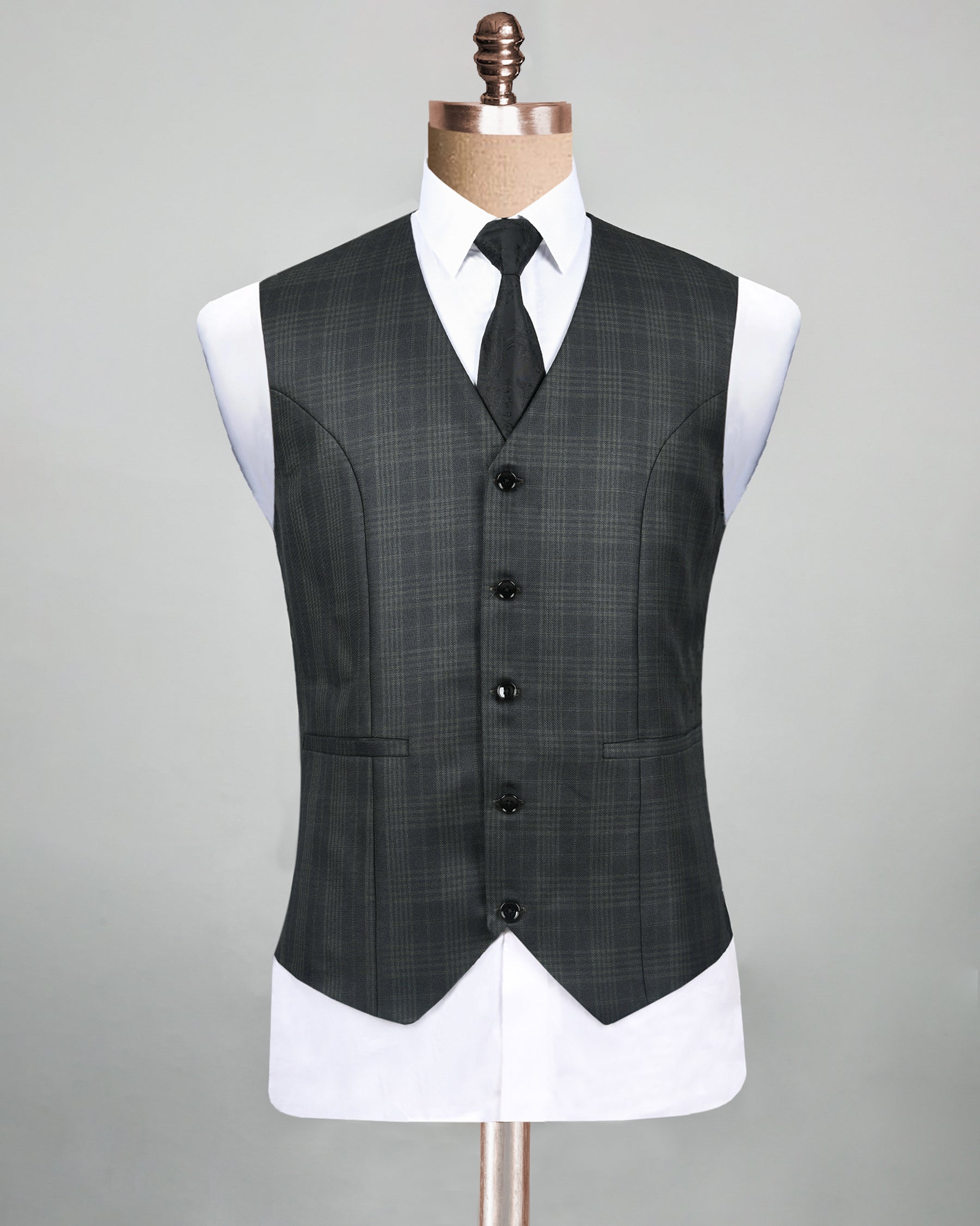 Charcoal with Green plaid Wool blend Waistcoat V84-36, V84-42, V84-38, V84-40, V84-44, V84-46, V84-48, V84-50, V84-52, V84-54, V84-56, V84-58, V84-60