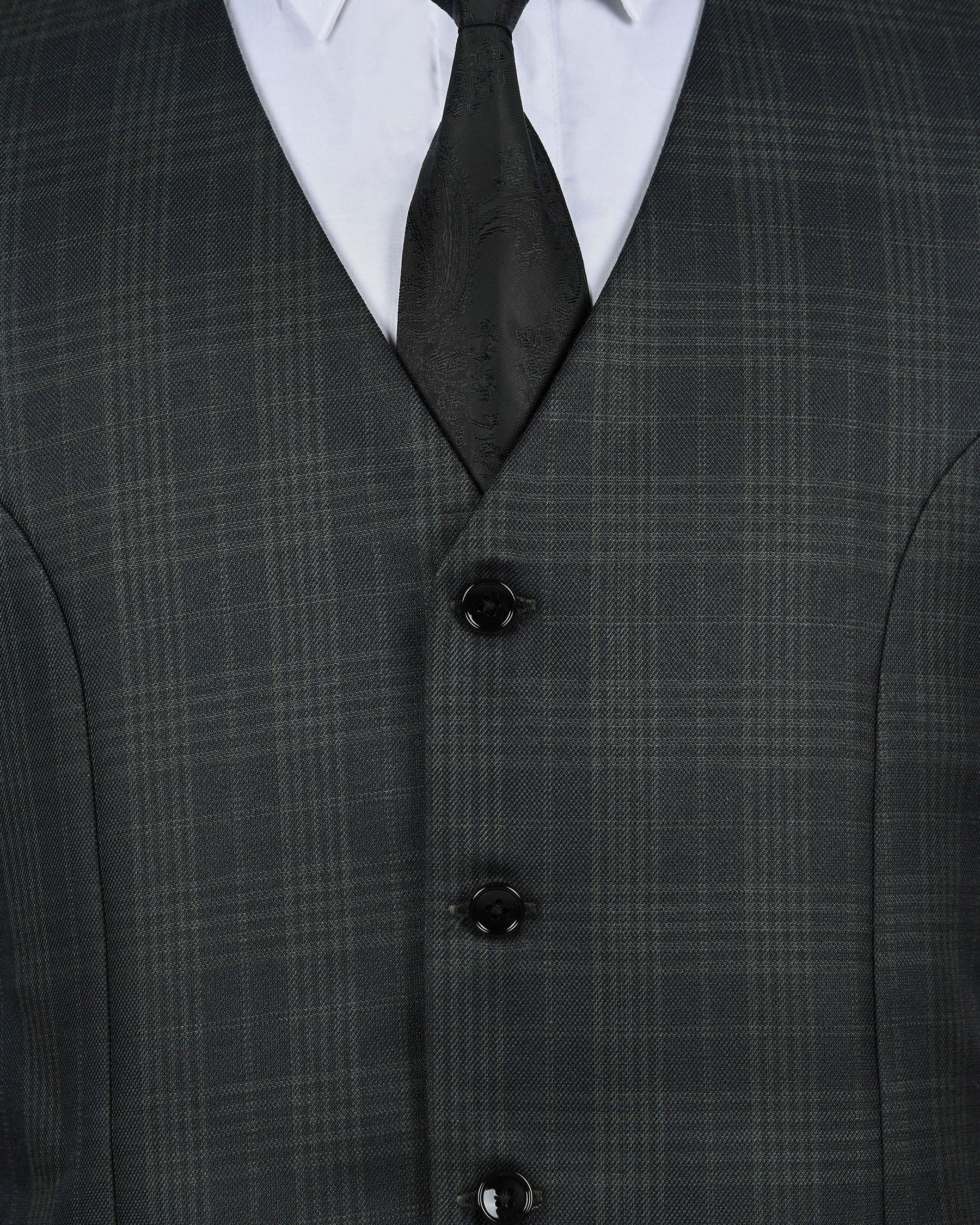 Charcoal with Green plaid Wool blend Waistcoat