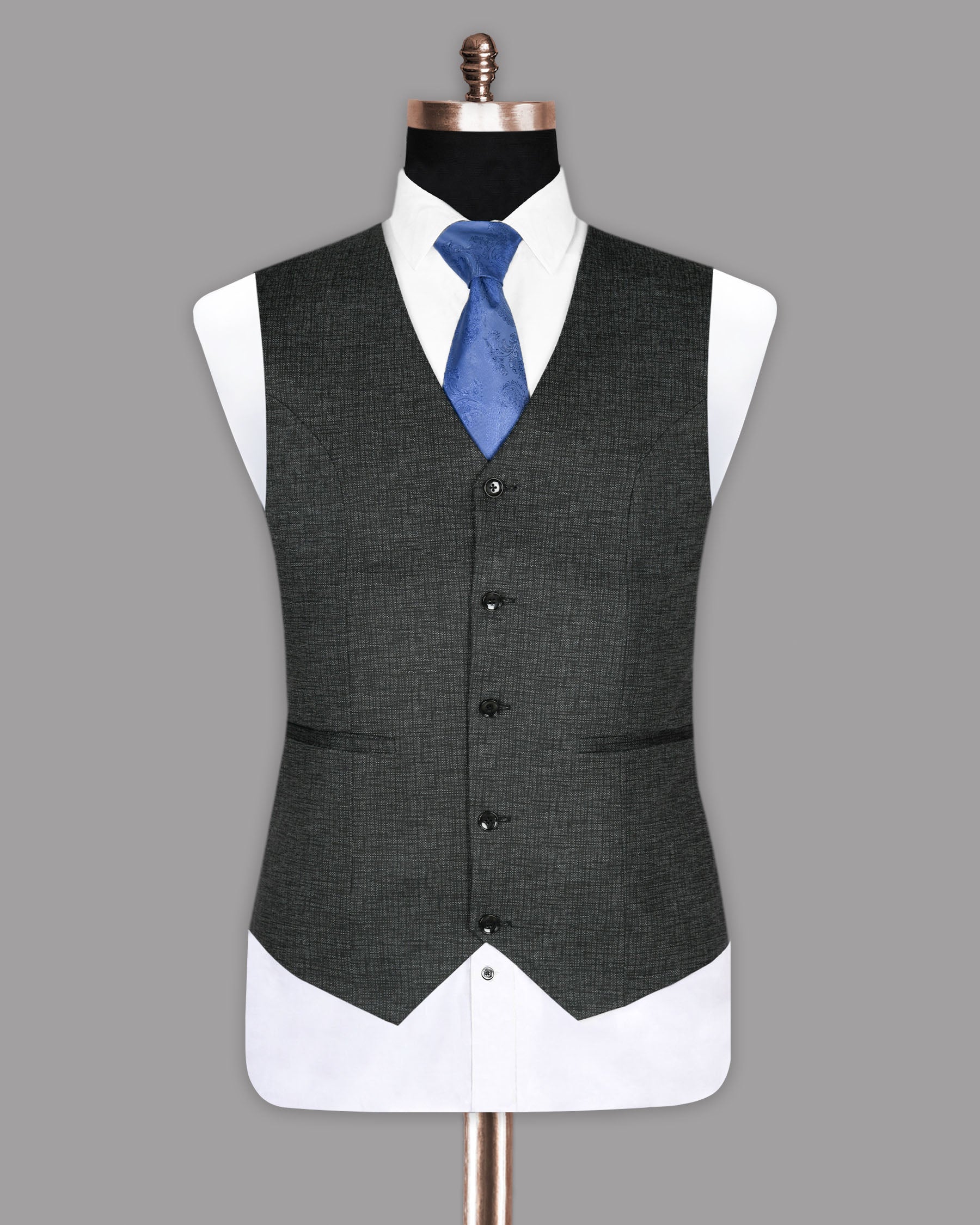 Charcoal Subtle Textured Wool Rich Waistcoat V841-46, V841-48, V841-54, V841-44, V841-50, V841-56, V841-60, V841-36, V841-40, V841-42, V841-52, V841-58, V841-38