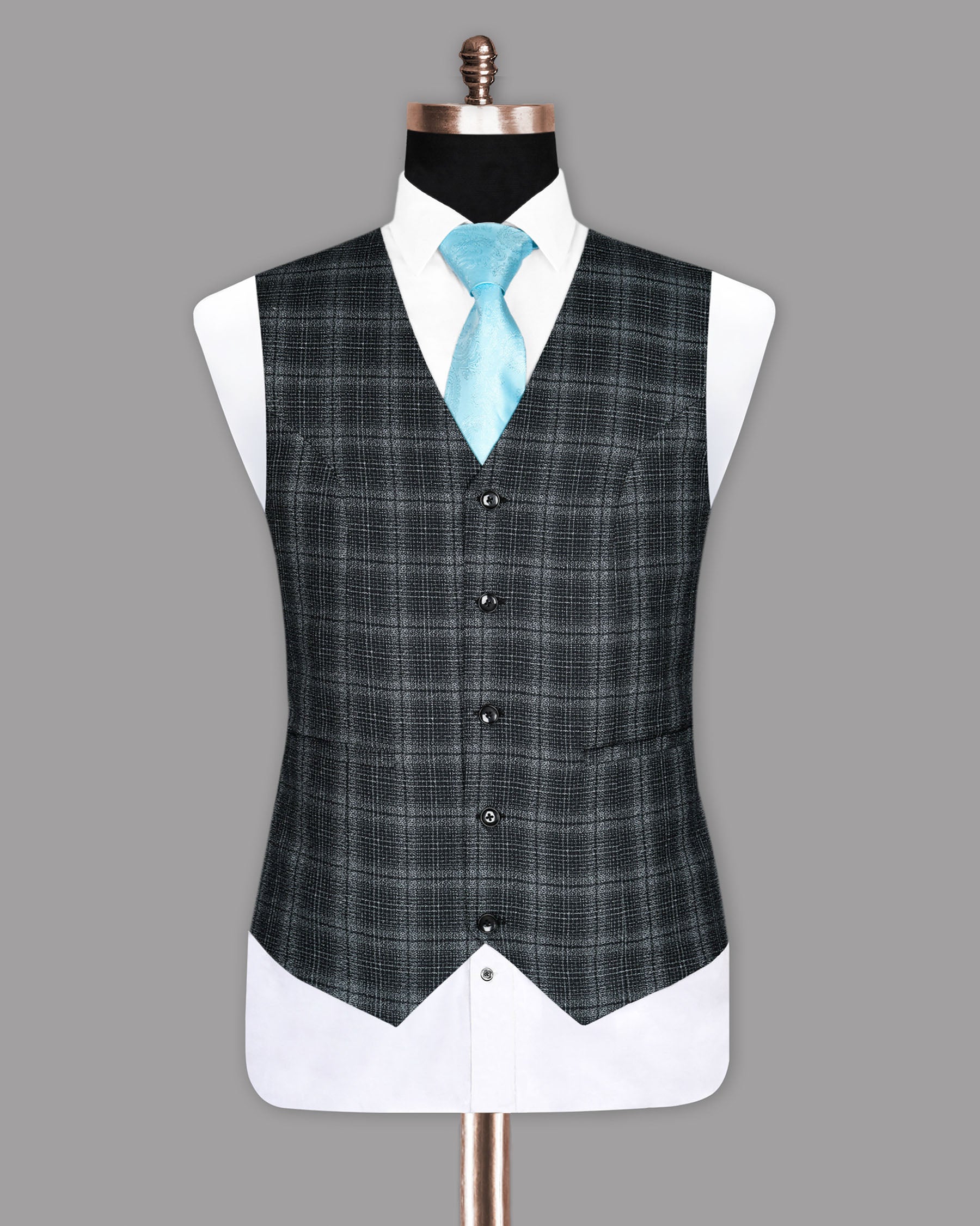 Charcoal Windowpane Wool Rich Waistcoat V862-46, V862-52, V862-54, V862-56, V862-58, V862-60, V862-50, V862-48, V862-36, V862-38, V862-40, V862-42, V862-44