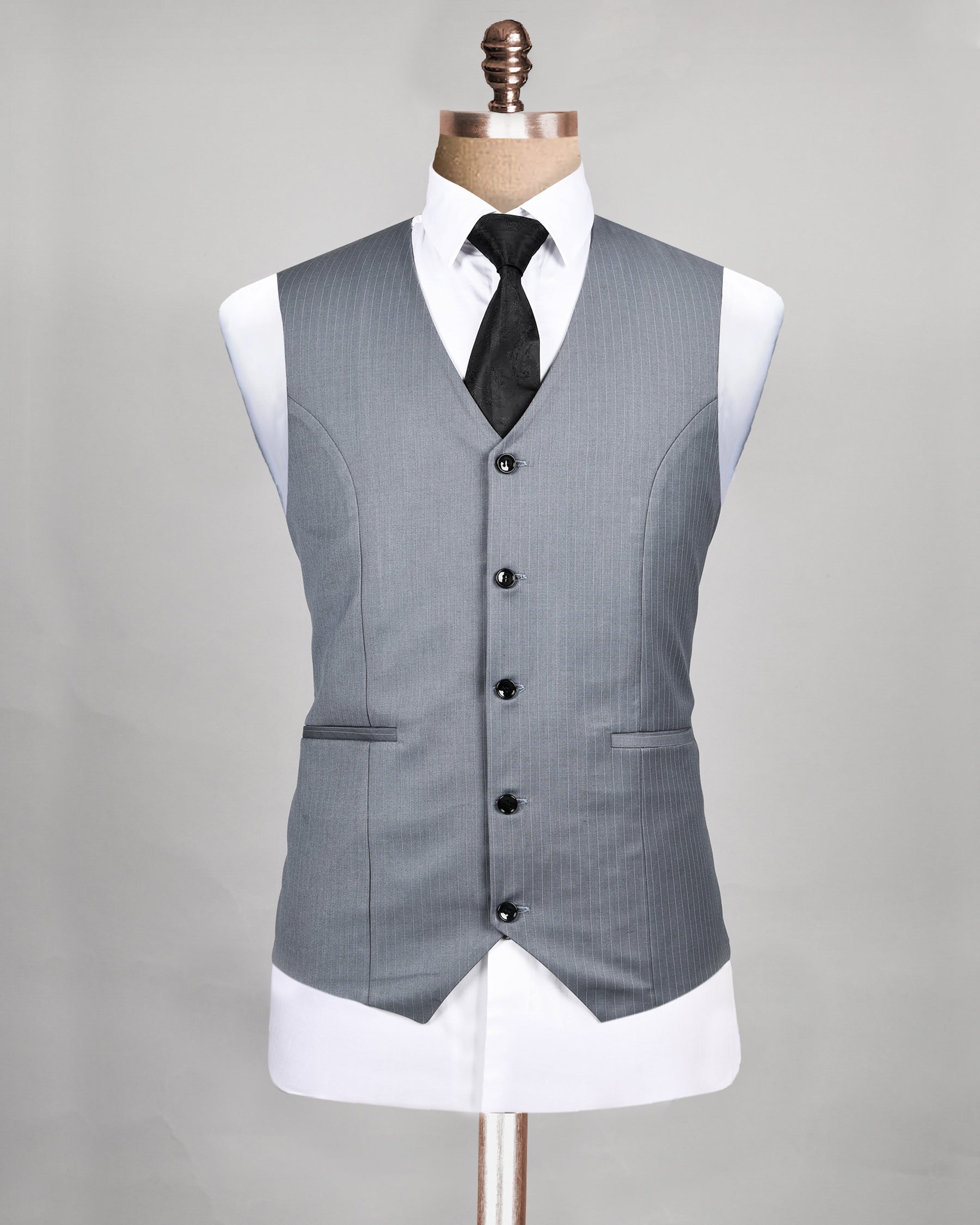 Hemsworth Metal Grey Striped Wool blend Waistcoat