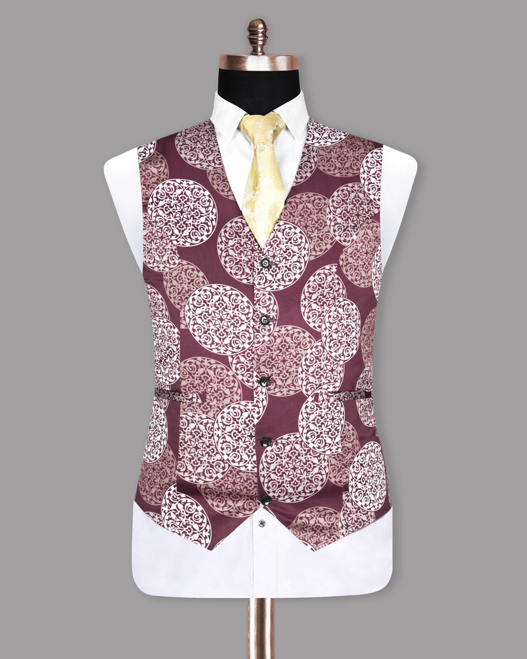 Burgundy Chakra Printed Designer Waistcoat V912-42, V912-60, V912-38, V912-50, V912-40, V912-58, V912-46, V912-48, V912-36, V912-52, V912-44, V912-54, V912-56