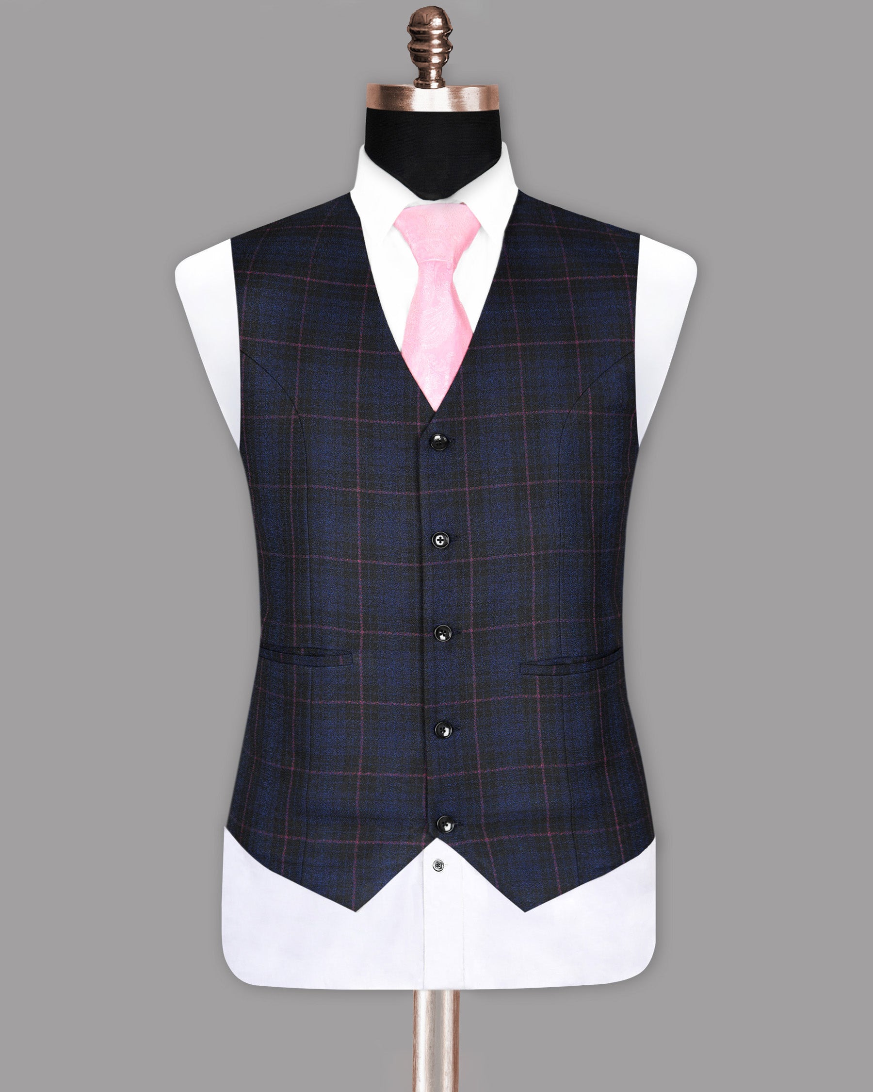 Jade Black with Royal Blue and Red Windowpane Wool Rich Waistcoat V917-58, V917-48, V917-44, V917-50, V917-54, V917-56, V917-60, V917-40, V917-42, V917-36, V917-38, V917-46, V917-52