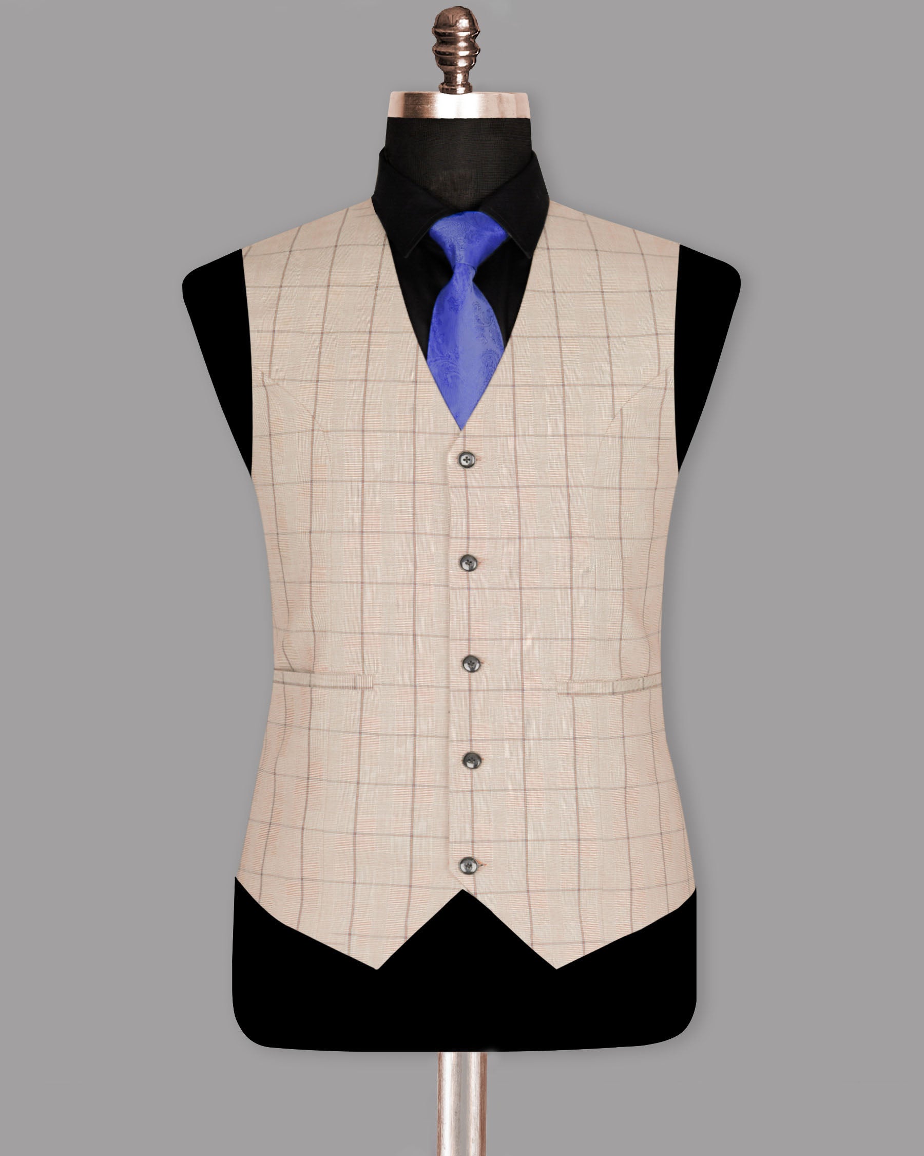 Beige Windowpane Wool Rich Waistcoat V931-60, V931-46, V931-58, V931-56, V931-38, V931-40, V931-42, V931-44, V931-36, V931-50, V931-52, V931-54, V931-48