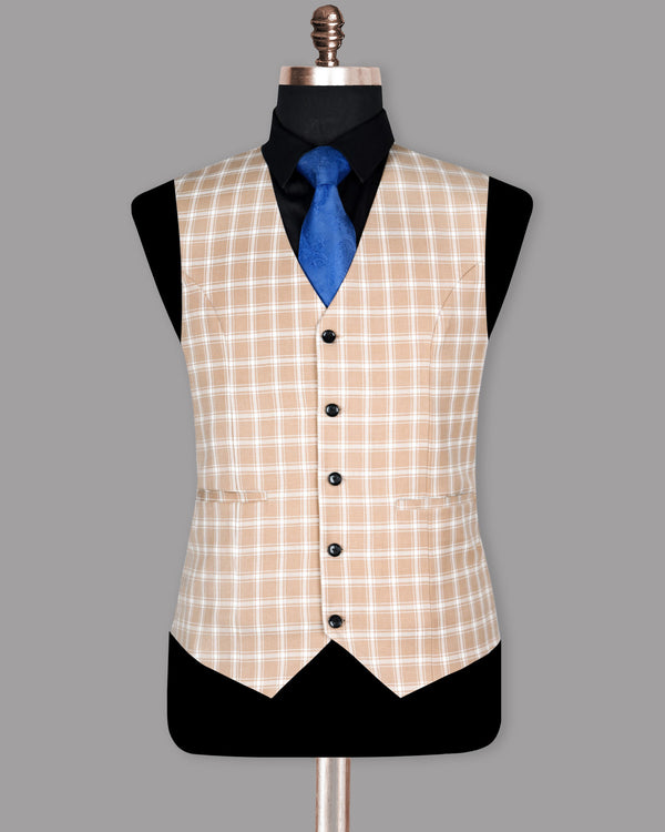 Beige Windowpane Wool Blend Waistcoat V954-36, V954-38, V954-42, V954-52, V954-40, V954-48, V954-46, V954-44, V954-50, V954-54, V954-60, V954-56, V954-58