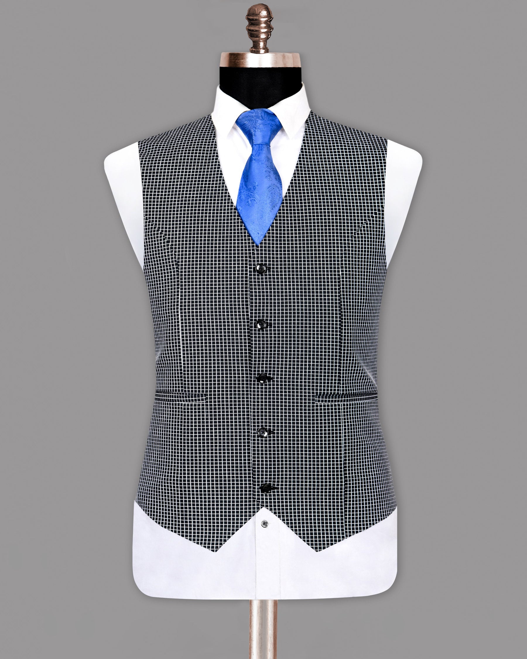 Jade Black Micro Checked Waistcoat V959-36, V959-40, V959-50, V959-54, V959-38, V959-42, V959-46, V959-52, V959-56, V959-48, V959-58, V959-60, V959-44