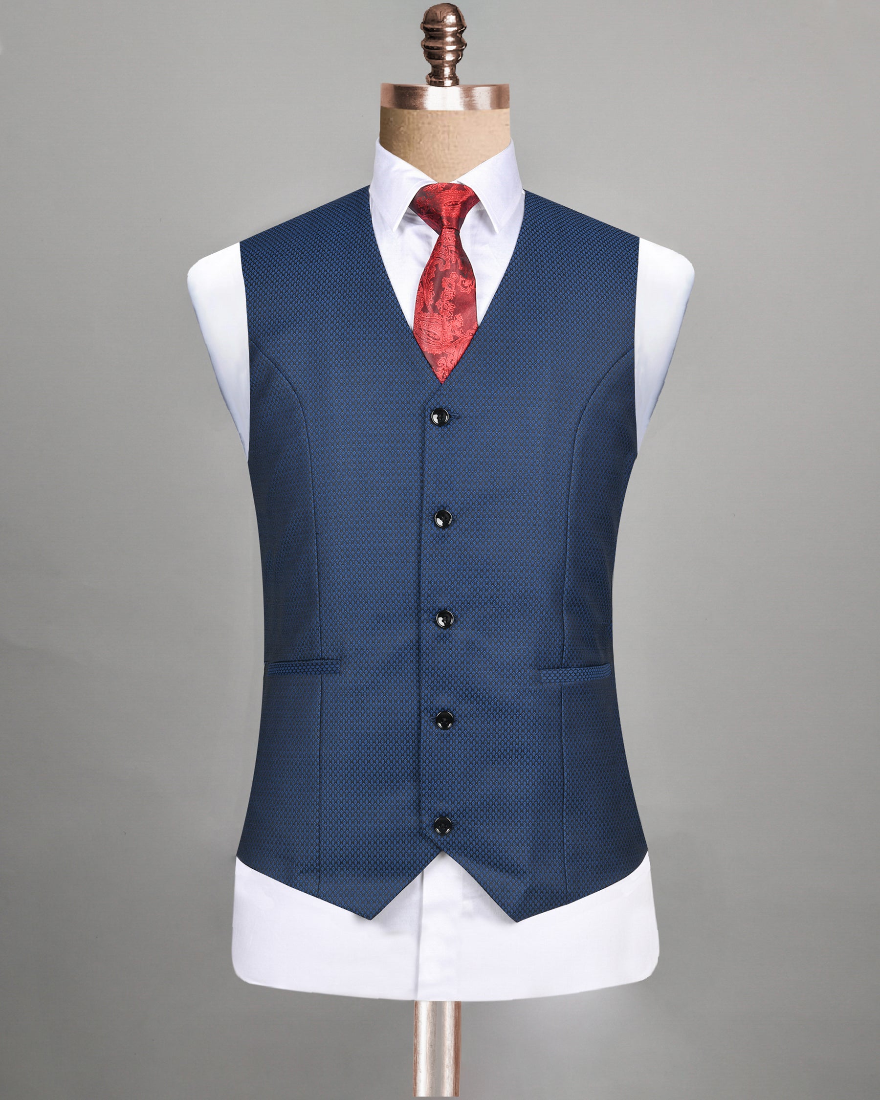 Royal Blue with Black Textured wool blend Waistcoat V96-36, V96-58, V96-60, V96-54, V96-56, V96-38, V96-40, V96-42, V96-44, V96-46, V96-48, V96-50, V96-52