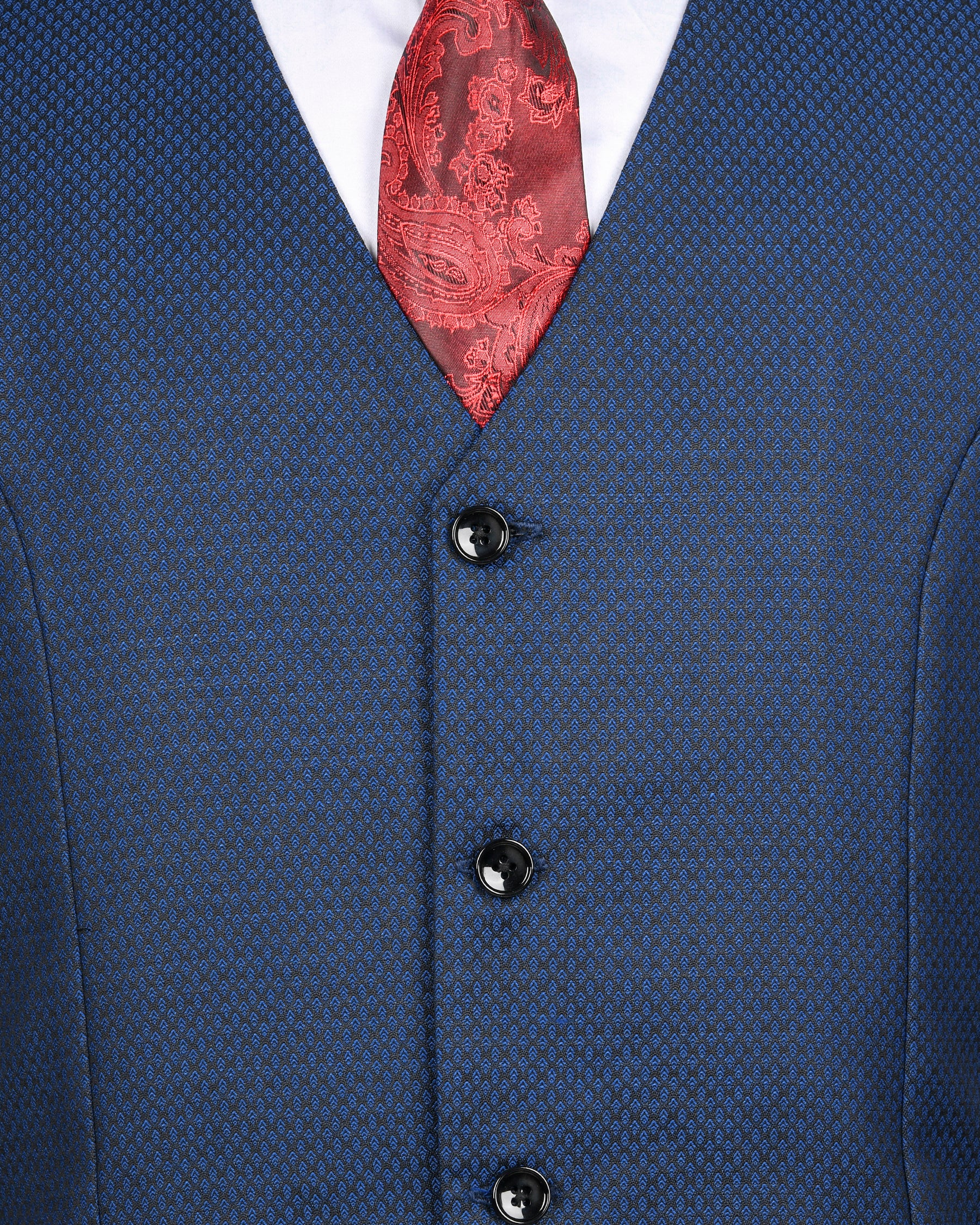 Royal Blue with Black Textured wool blend Waistcoat