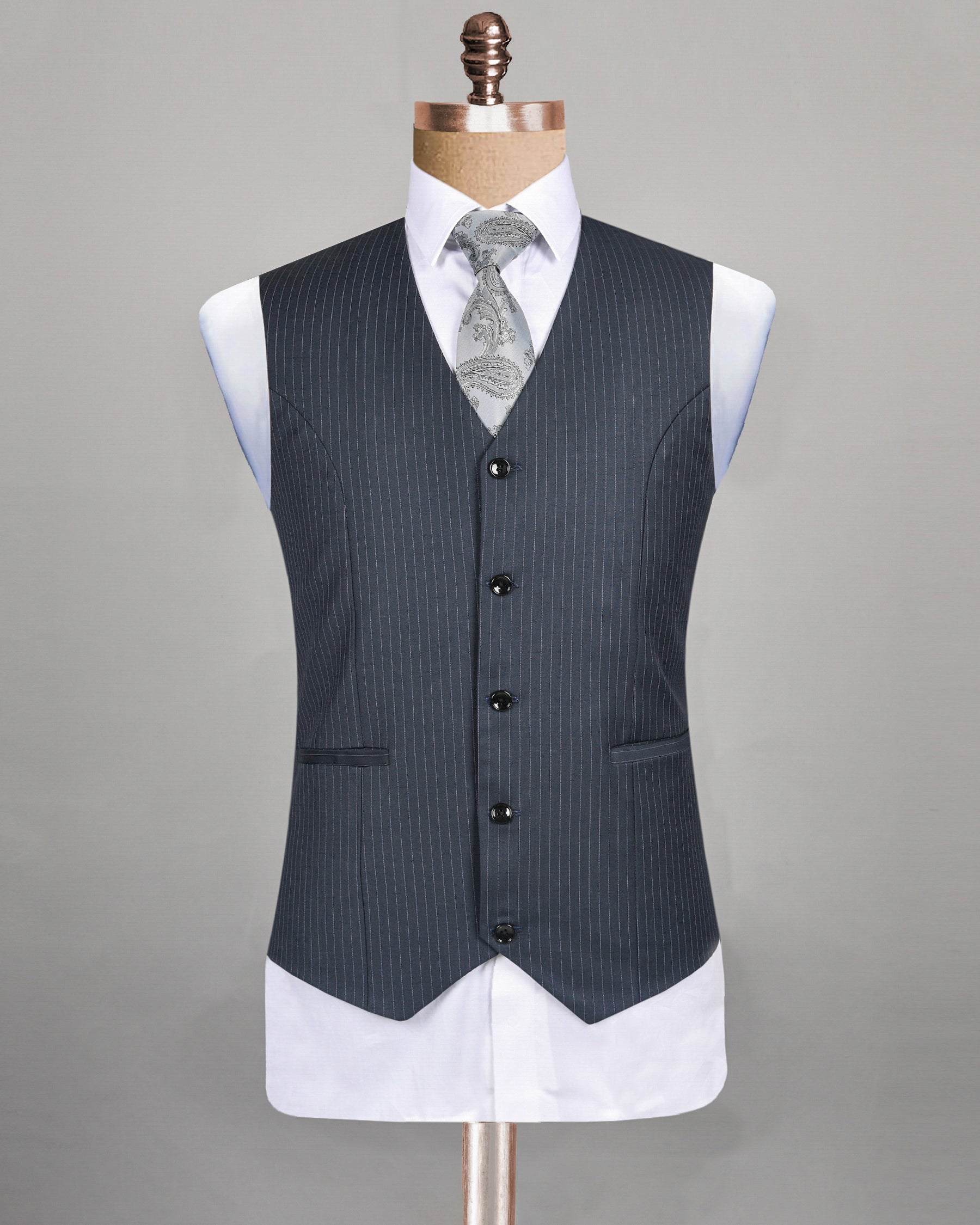 Jade Black Pinstriped wool blend Waistcoat