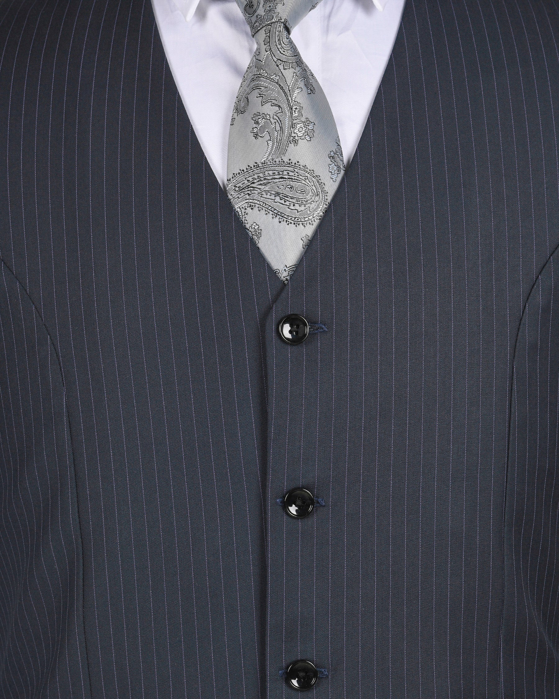 Jade Black Pinstriped wool blend Waistcoat