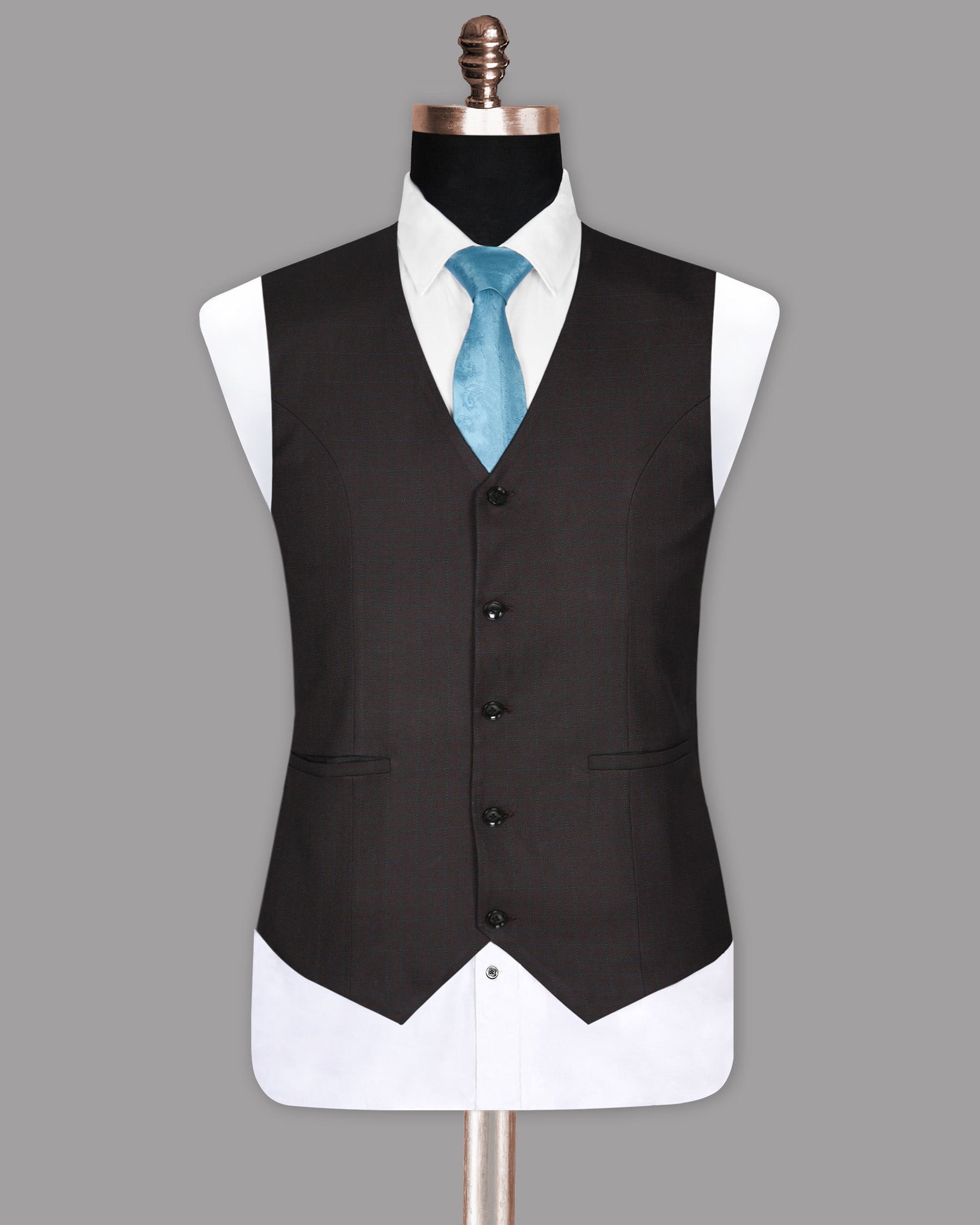 Coffee Brown Subtle Windowpane Waistcoat V983-52, V983-54, V983-60, V983-36, V983-38, V983-40, V983-42, V983-56, V983-58, V983-46, V983-44, V983-50, V983-48