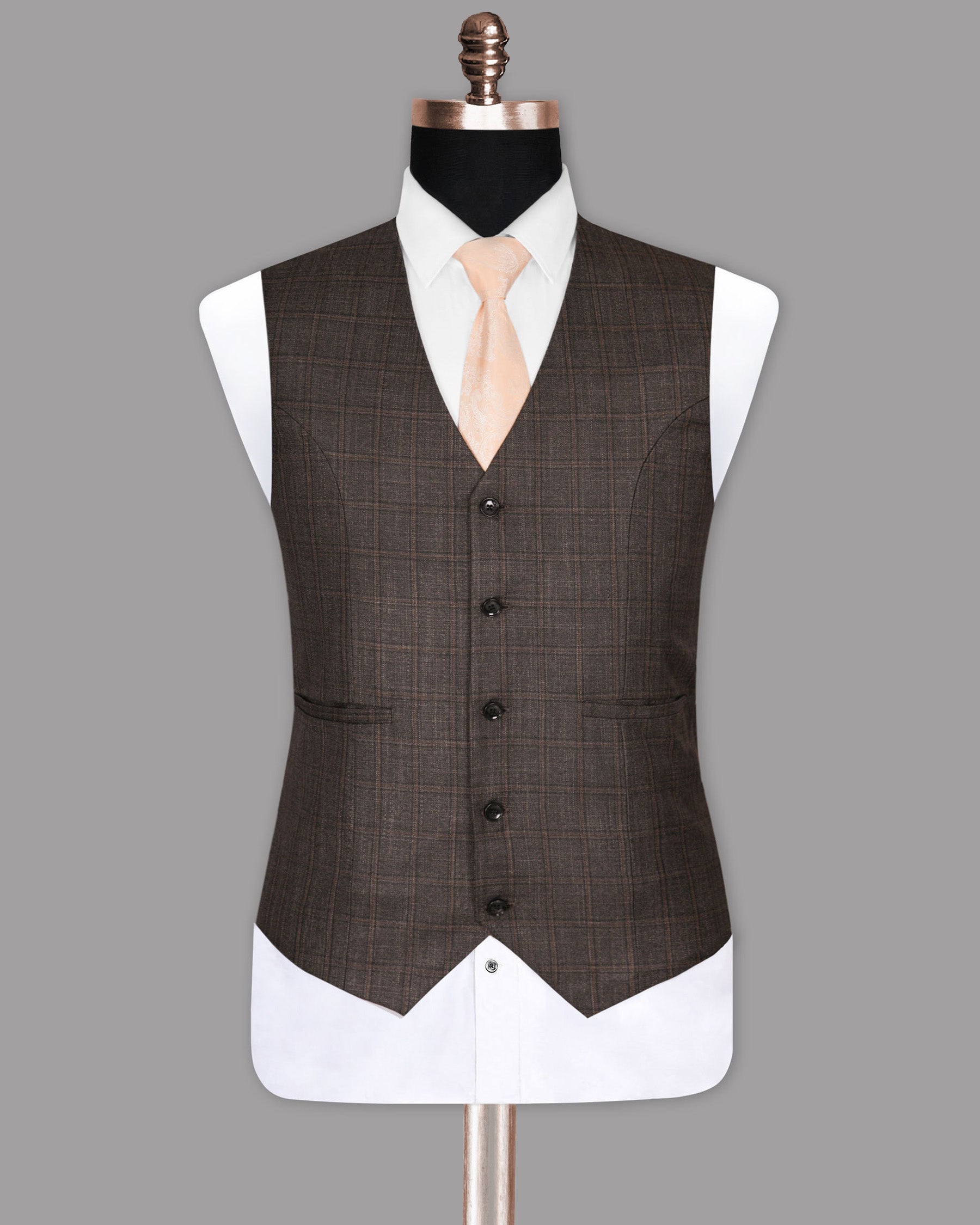 Merlin Brown Subtle Windowpane Waistcoat V992-54, V992-60, V992-36, V992-38, V992-40, V992-52, V992-42, V992-48, V992-50, V992-56, V992-44, V992-46, V992-58