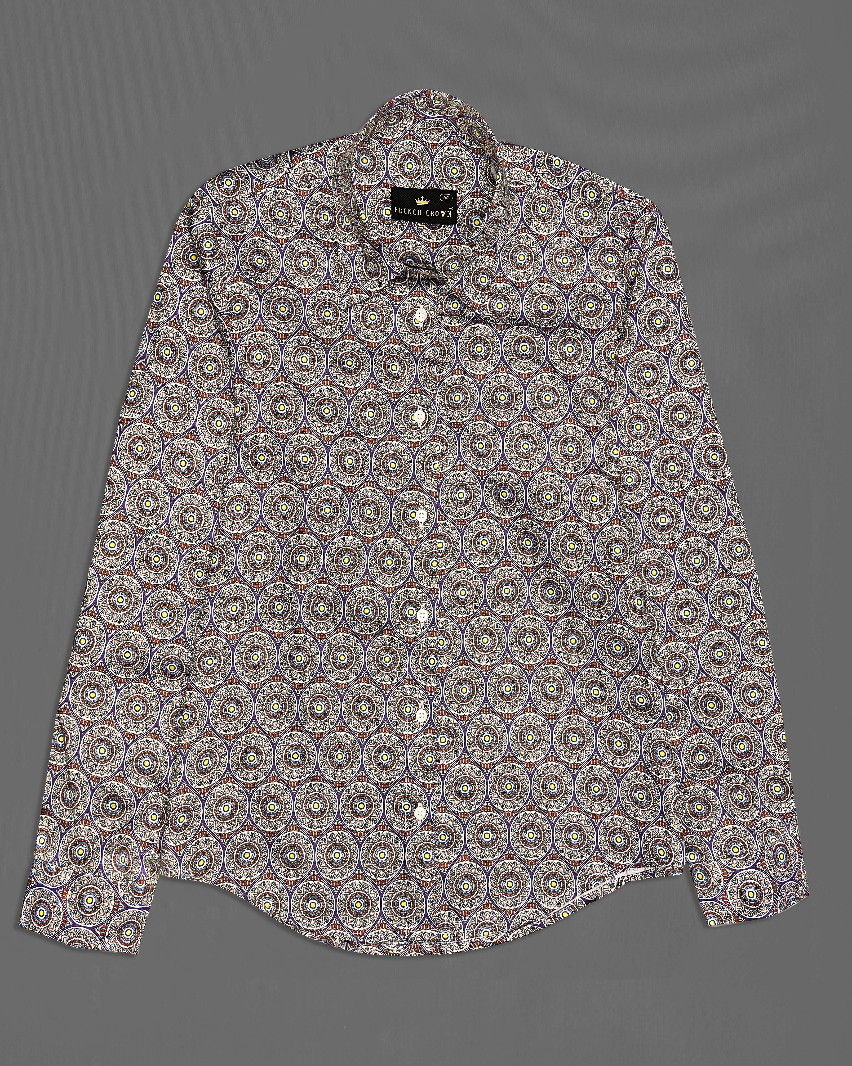 Mercury Brown Multicolour Ajrakh Printed Premium Cotton Shirt WS035-32, WS035-34, WS035-36, WS035-38, WS035-40, WS035-42