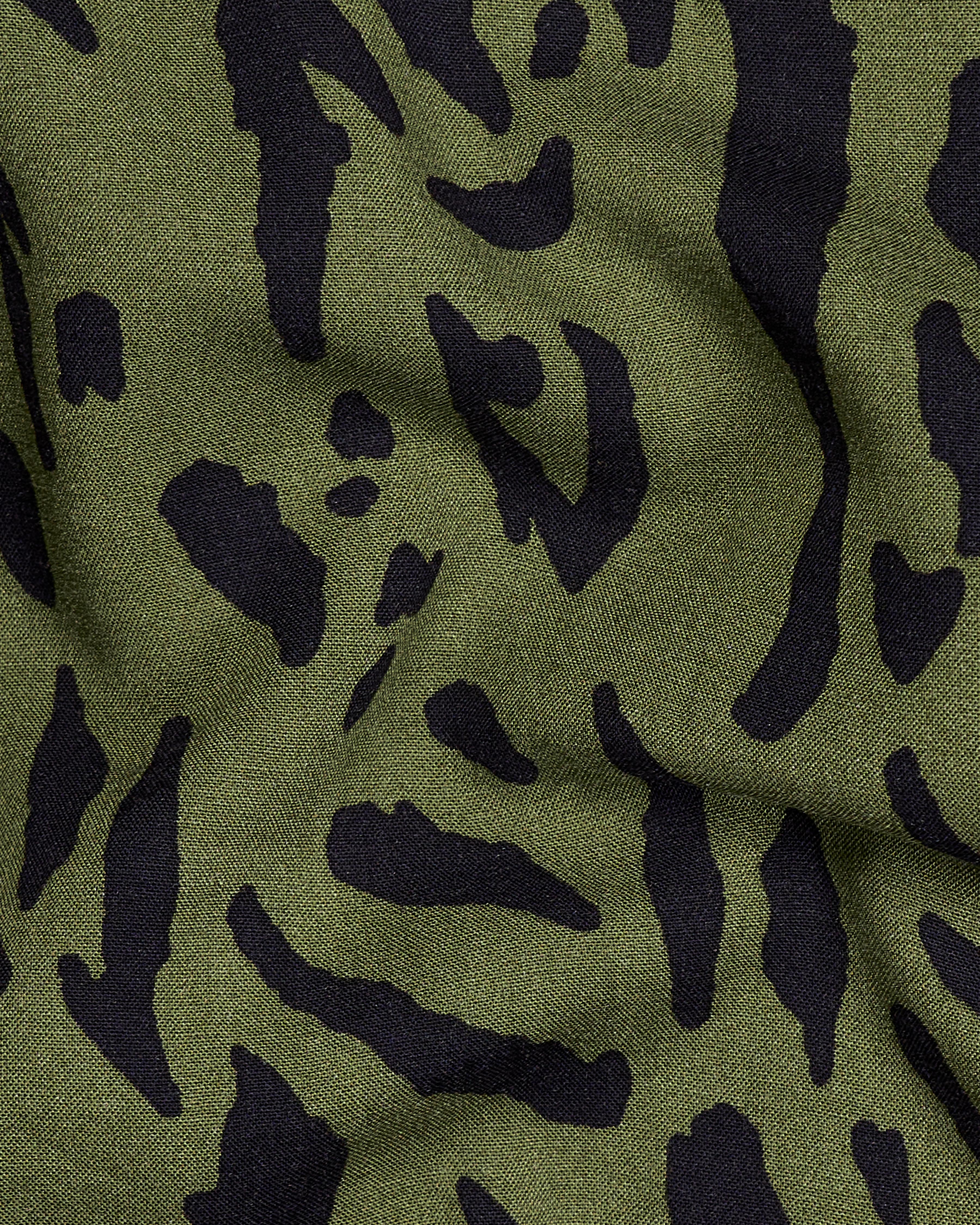Asparagus Green Tiger Printed Premium Tencel Shirt WS047-M-32, WS047-M-34, WS047-M-36, WS047-M-38, WS047-M-40, WS047-M-42