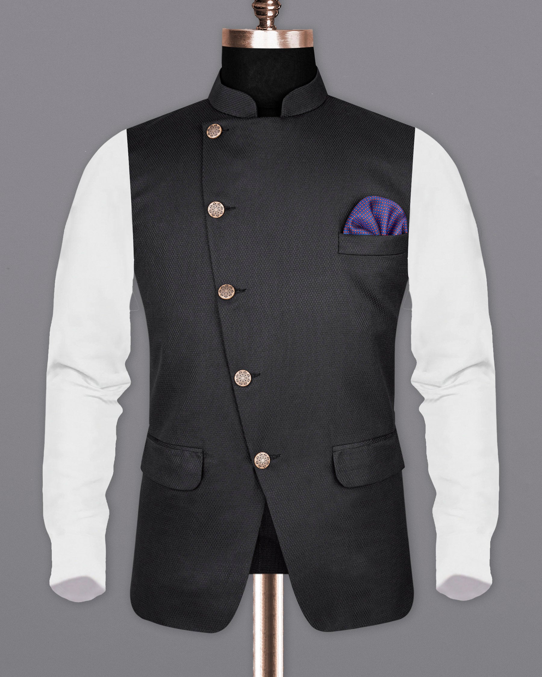 Jade Black Diamond Cross Placket Nehru Jacket