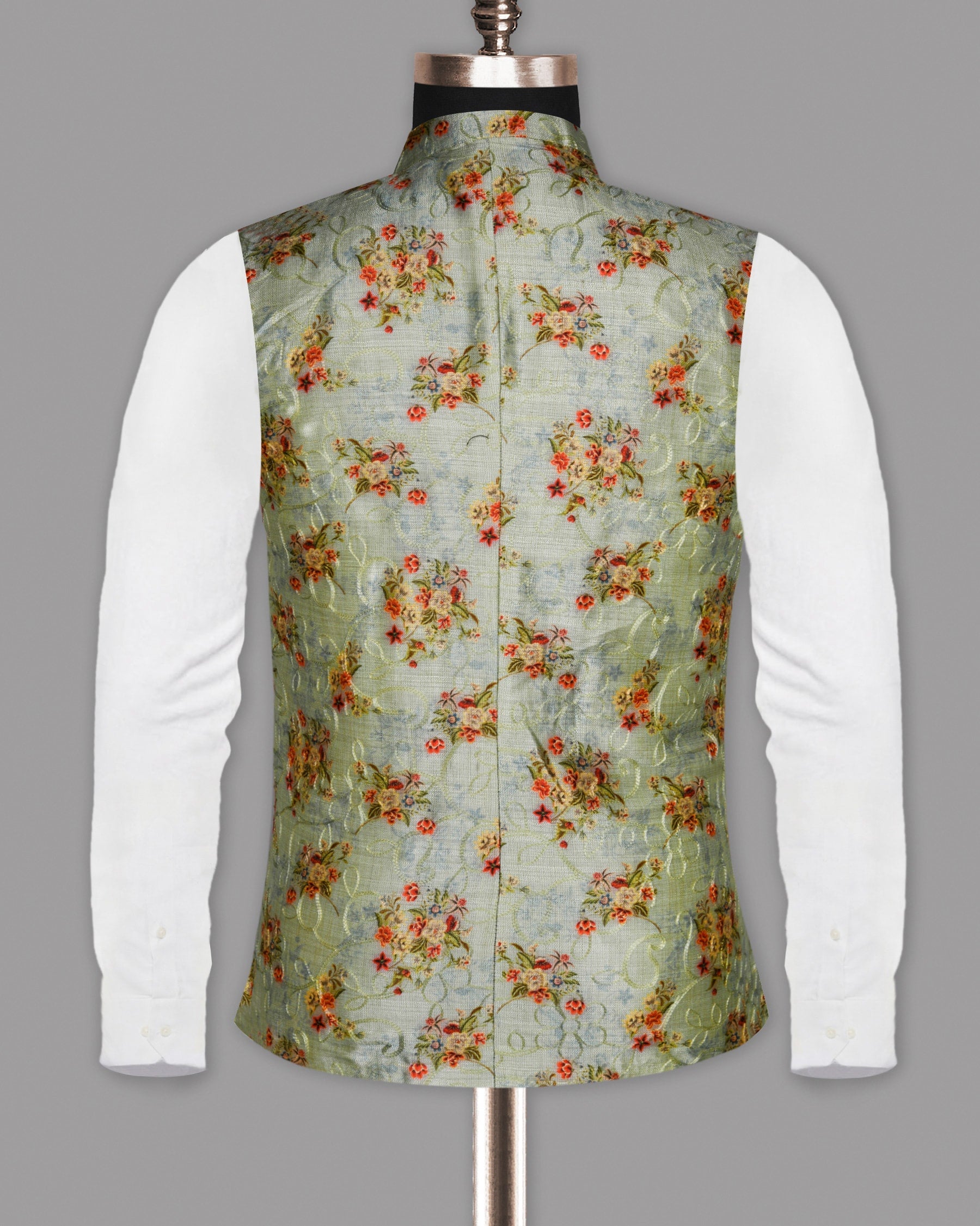 Mint Flower Patterned and Jacquard Textured Designer Nehru Jacket