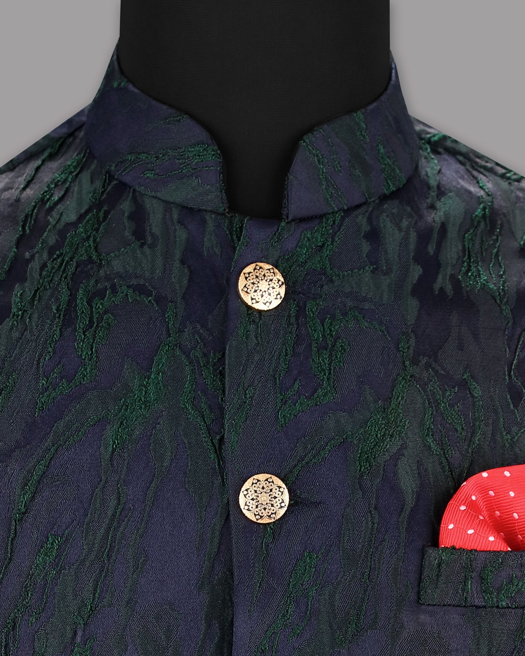 Ebony Clay-Plantation Green Jacquard Nehru jacket