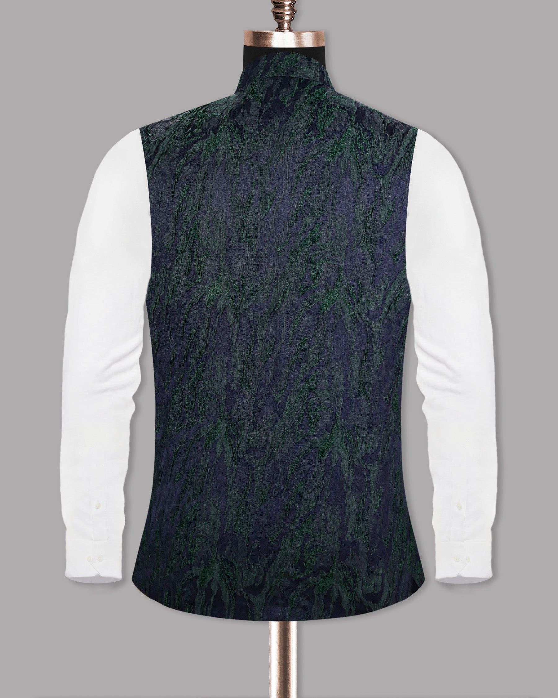 Ebony Clay-Plantation Green Jacquard Nehru jacket