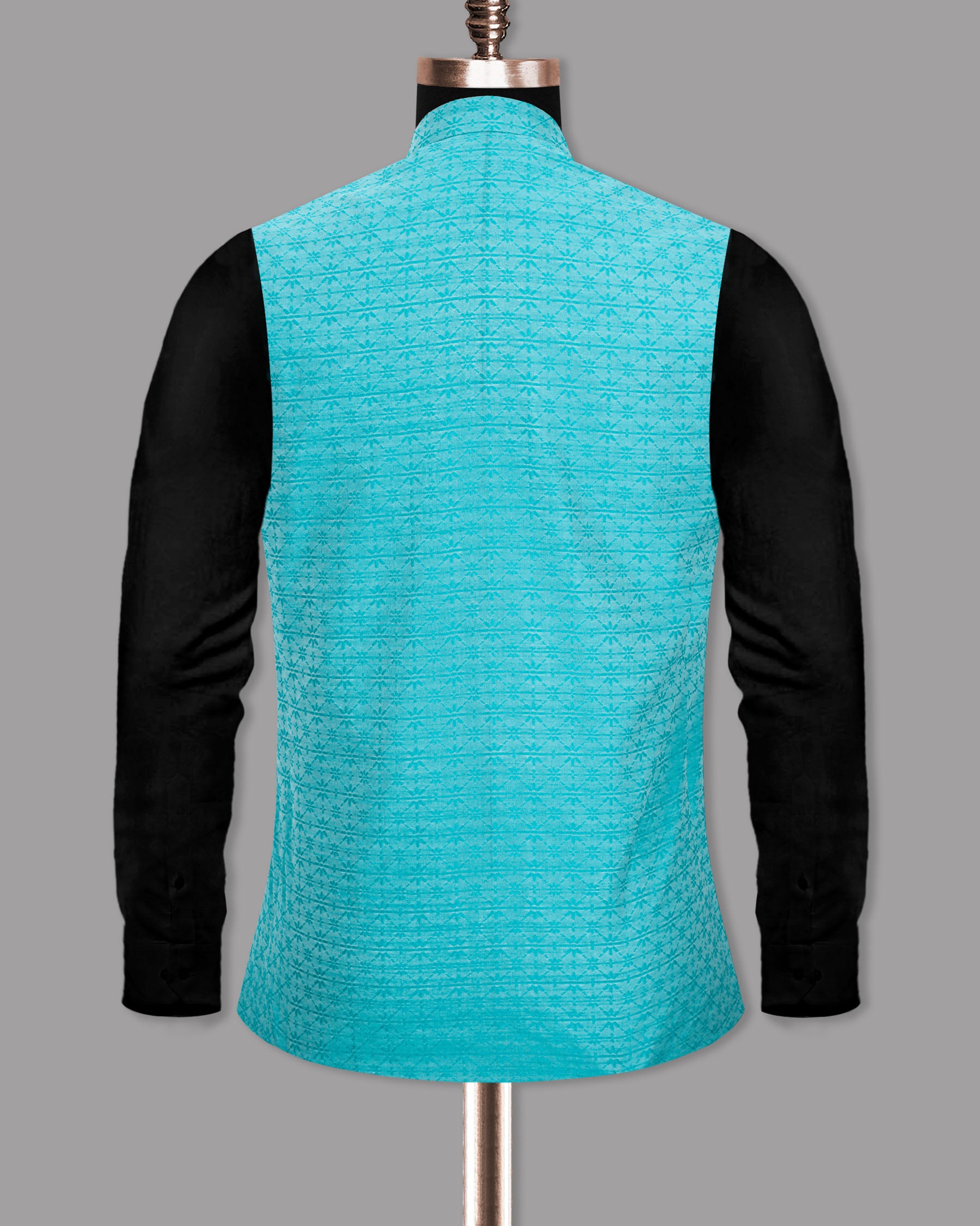 Fountain Blue Jacquard Designer Nehru Jacket