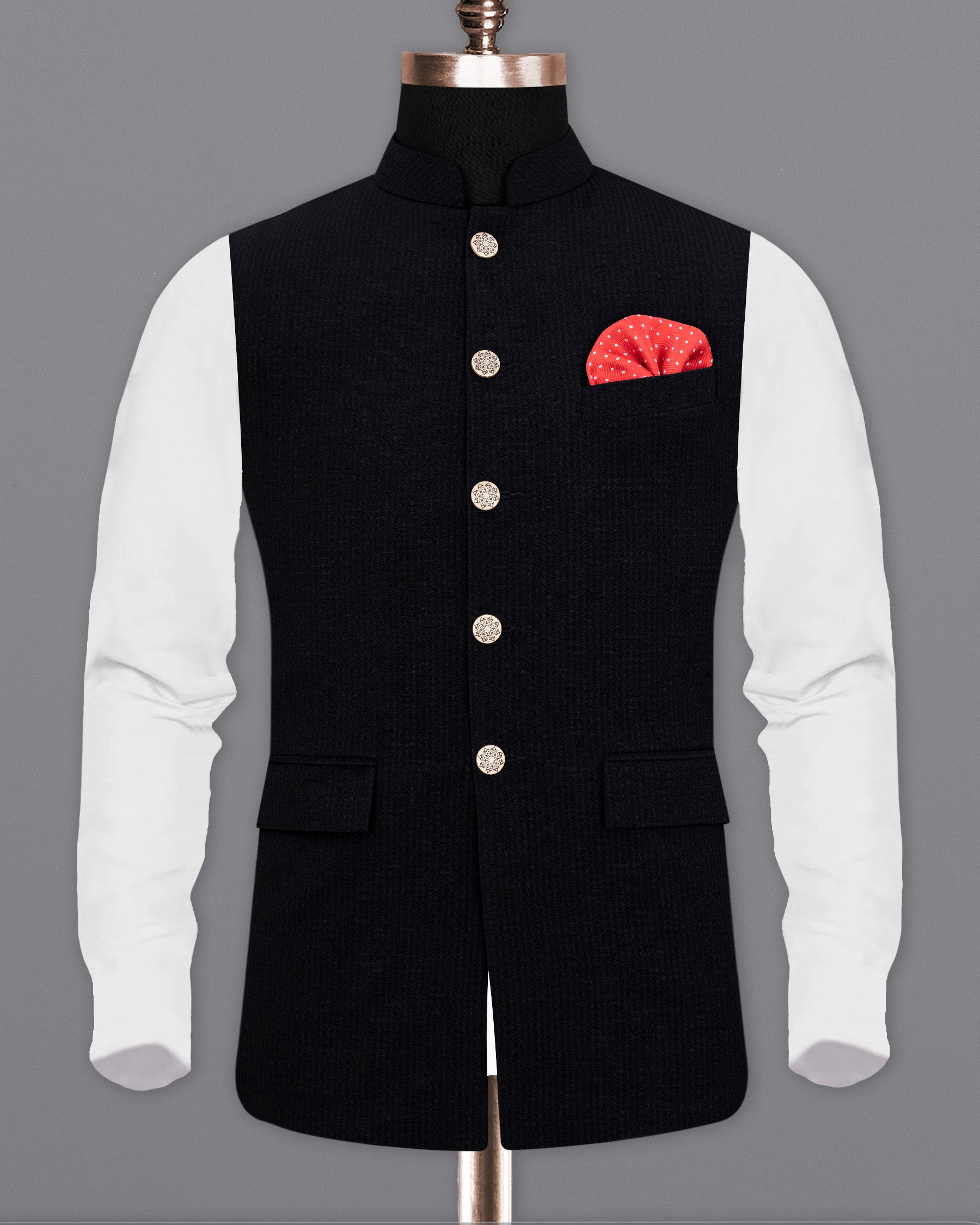 Smoky Black Super Soft Nehru Jacket WC1641-36, WC1641-38, WC1641-40, WC1641-42, WC1641-44, WC1641-46, WC1641-48, WC1641-50, WC1641-52, WC1641-54, WC1641-56, WC1641-58, WC1641-60