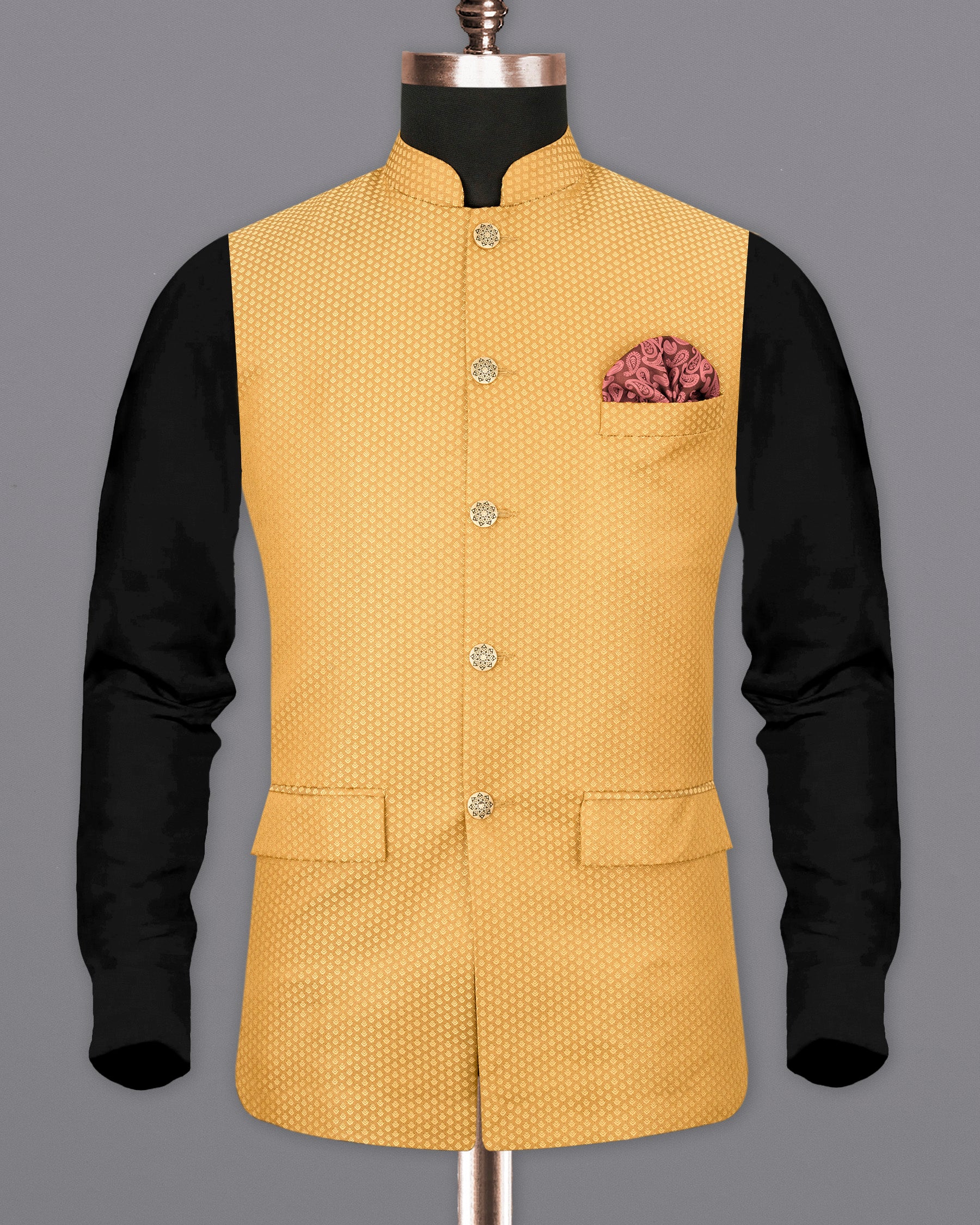 Sandy Brown Textured Nehru Jacket WC1652-36, WC1652-38, WC1652-40, WC1652-42, WC1652-44, WC1652-46, WC1652-48, WC1652-50, WC1652-52, WC1652-54, WC1652-56, WC1652-58, WC1652-60