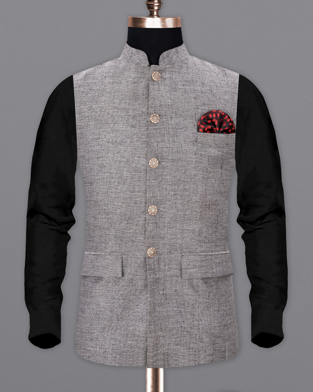 SPUN PARL GRAY TEXTURED NEHRU JACKET