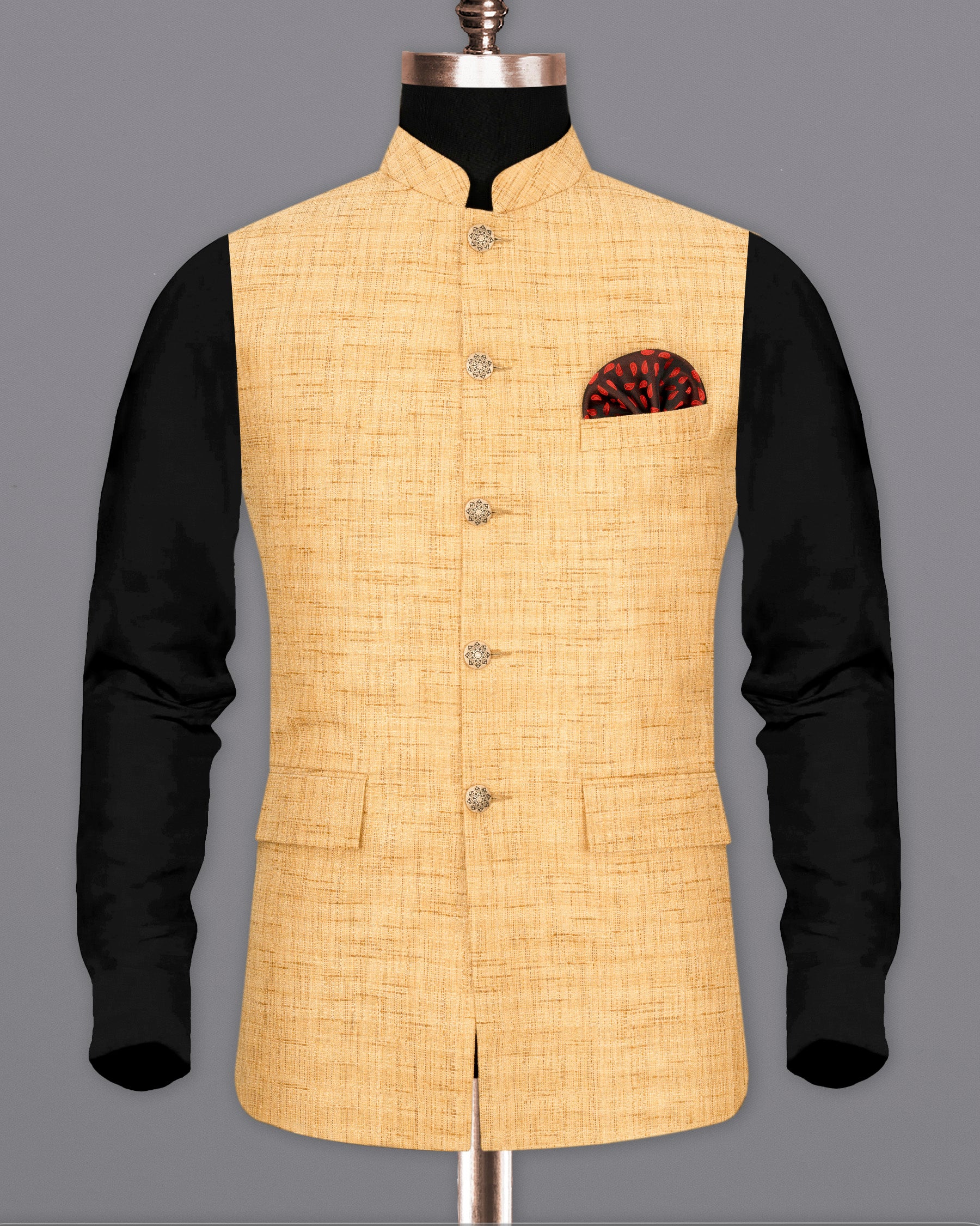 Corvette Brown Textured Nehru Jacket WC1659-36, WC1659-38, WC1659-40, WC1659-42, WC1659-44, WC1659-46, WC1659-48, WC1659-50, WC1659-52, WC1659-54, WC1659-56, WC1659-58, WC1659-60