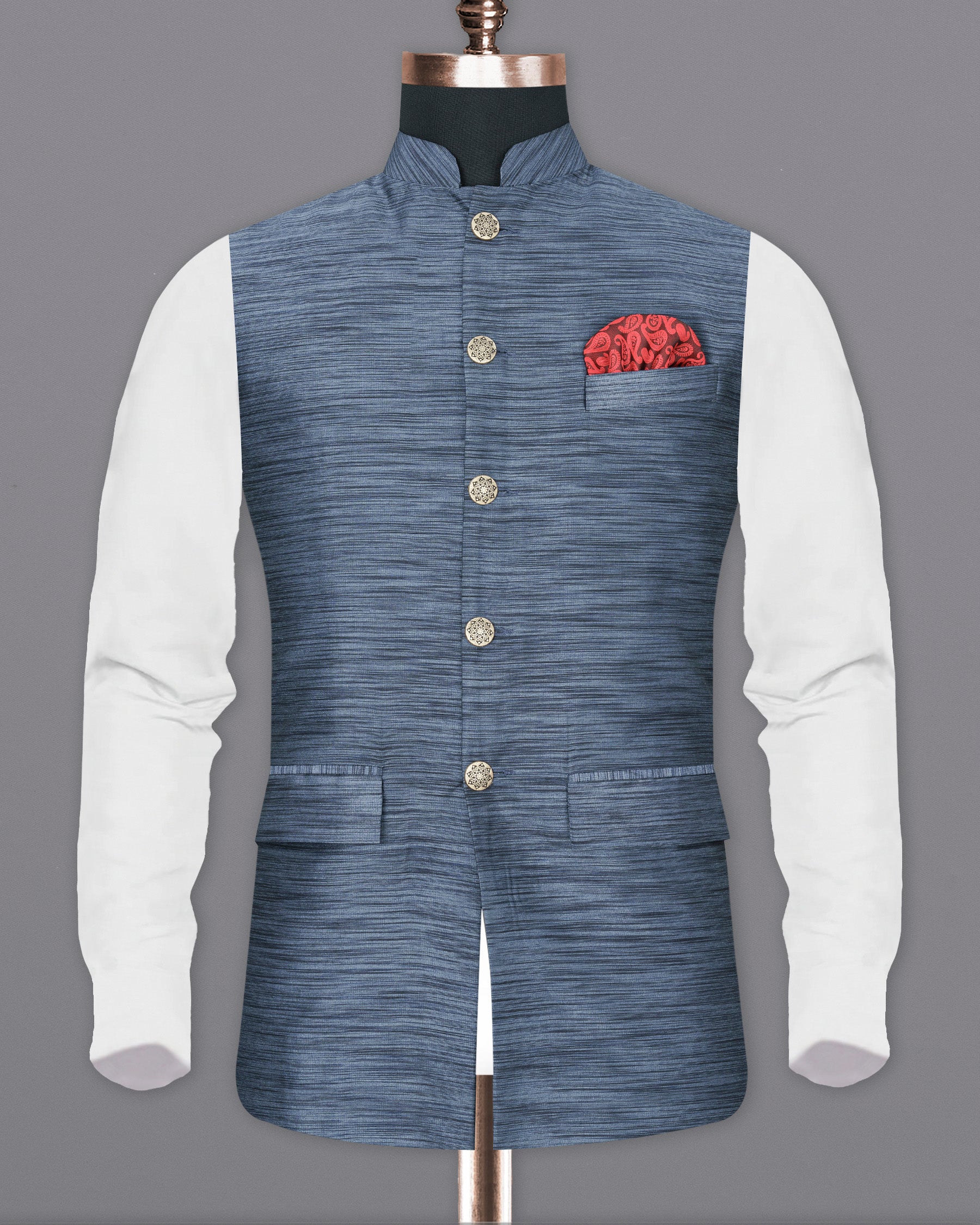 Lynch Blue Textured Nehru Jacket WC1660-36, WC1660-38, WC1660-40, WC1660-42, WC1660-44, WC1660-46, WC1660-48, WC1660-50, WC1660-52, WC1660-54, WC1660-56, WC1660-58, WC1660-60