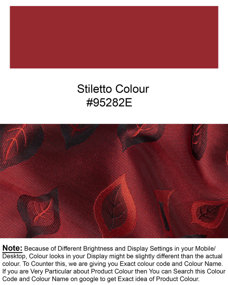 Stilleto Red Leaves Jacquard Textured Nehru Jacket WC1665-36, WC1665-38, WC1665-40, WC1665-42, WC1665-44, WC1665-46, WC1665-48, WC1665-50, WC1665-52, WC1665-54, WC1665-56, WC1665-58, WC1665-60