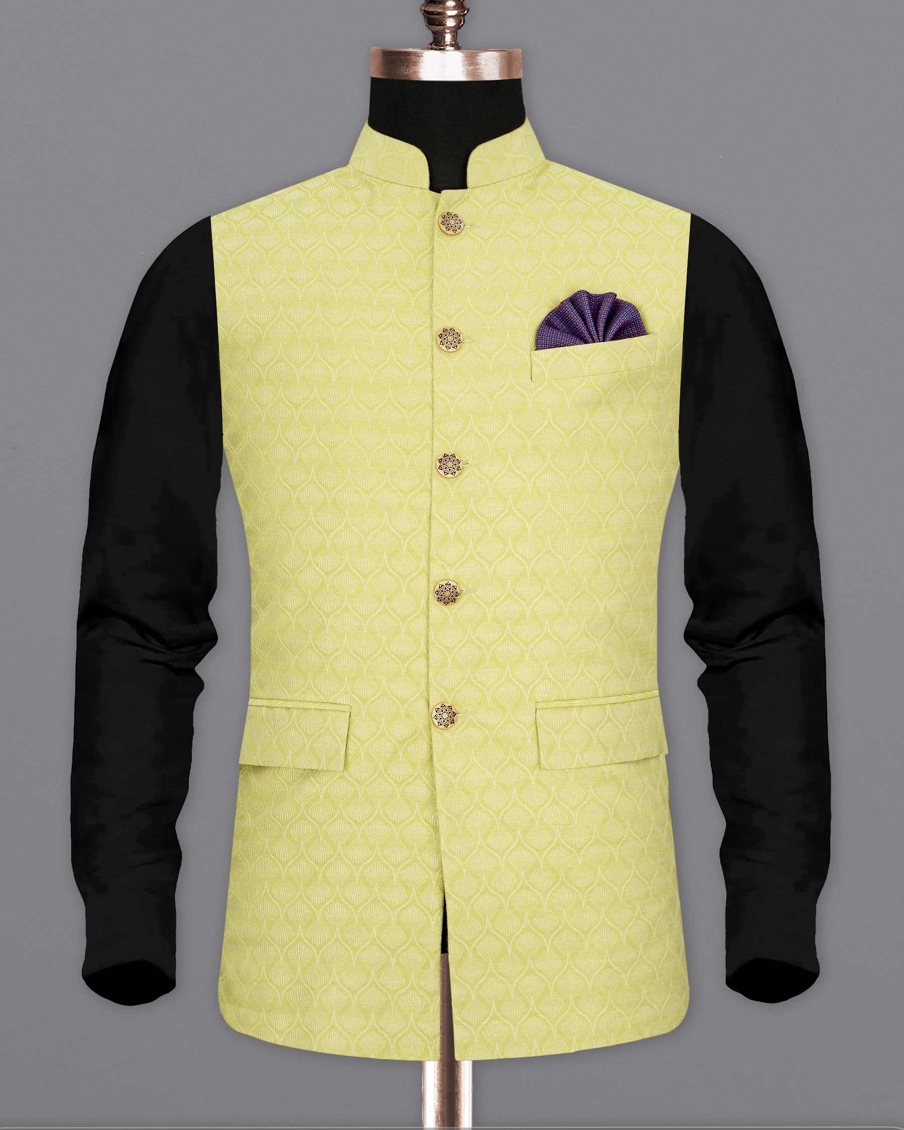 Confetti Yellow Textured Nehru Jacket WC1666-36, WC1666-38, WC1666-40, WC1666-42, WC1666-44, WC1666-46, WC1666-48, WC1666-50, WC1666-52, WC1666-54, WC1666-56, WC1666-58, WC1666-60