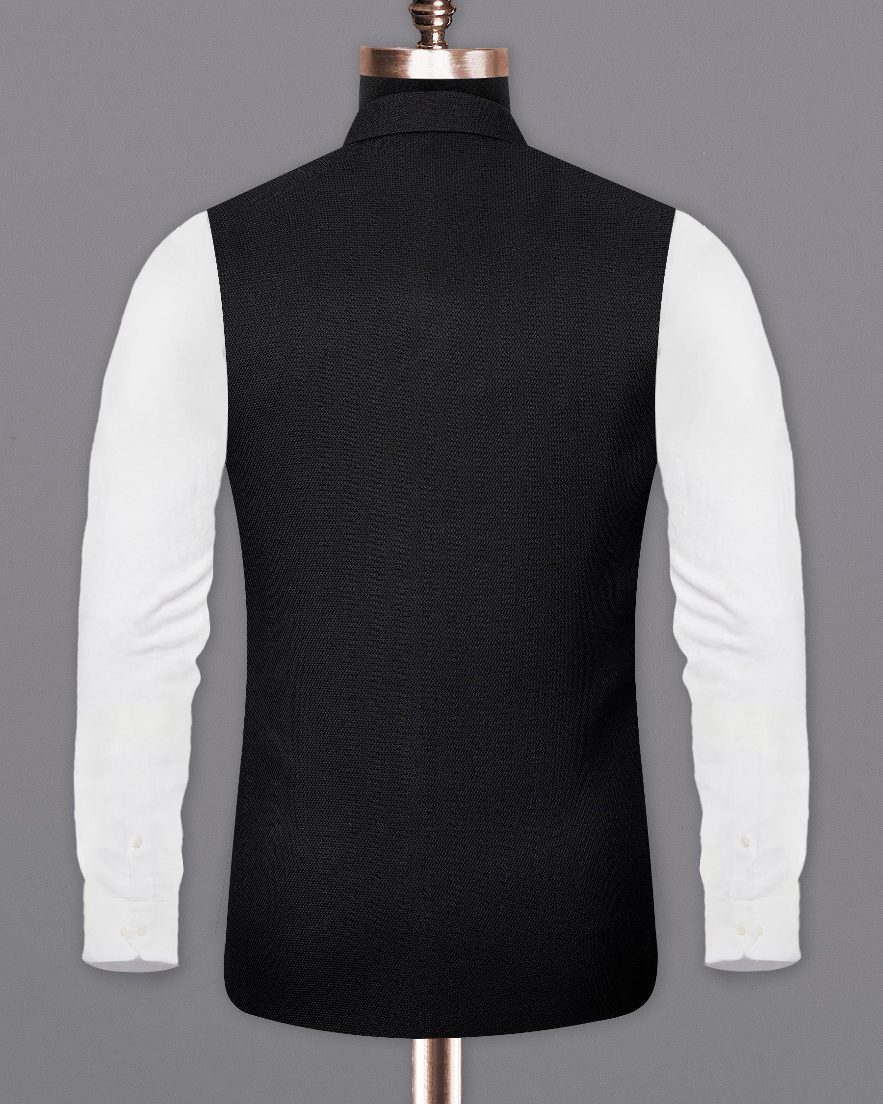 Jet Black Micro Textured Nehru Jacket WC1669-36, WC1669-38, WC1669-40, WC1669-42, WC1669-44, WC1669-46, WC1669-48, WC1669-50, WC1669-52, WC1669-54, WC1669-56, WC1669-58, WC1669-60