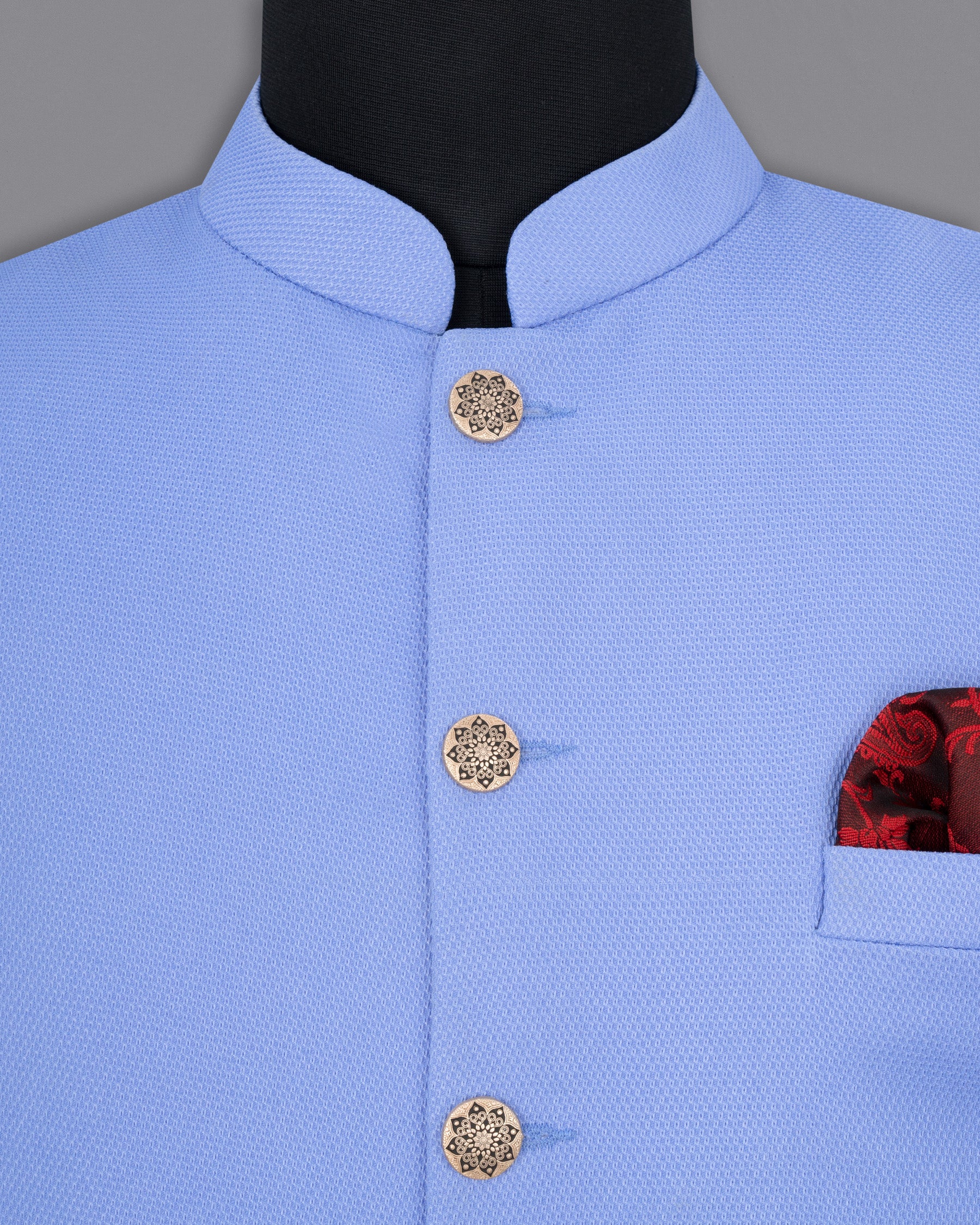 Jordy Blue Micro Textured Nehru Jacket WC1672-36, WC1672-38, WC1672-40, WC1672-42, WC1672-44, WC1672-46, WC1672-48, WC1672-50, WC1672-52, WC1672-54, WC1672-56, WC1672-58, WC1672-60