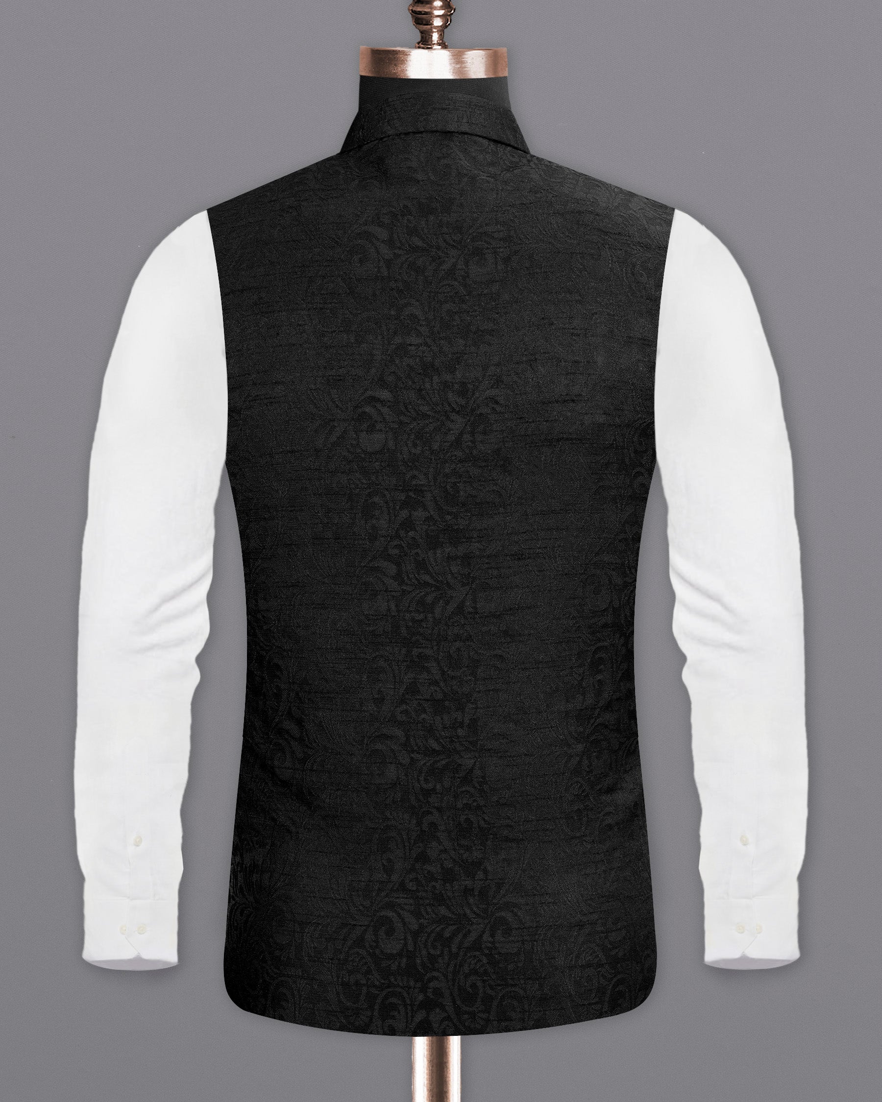 Jet Black Subtle velvet Jacquard Textured Nehru Jacket WC1676-36, WC1676-38, WC1676-40, WC1676-42, WC1676-44, WC1676-46, WC1676-48, WC1676-50, WC1676-52, WC1676-54, WC1676-56, WC1676-58, WC1676-60