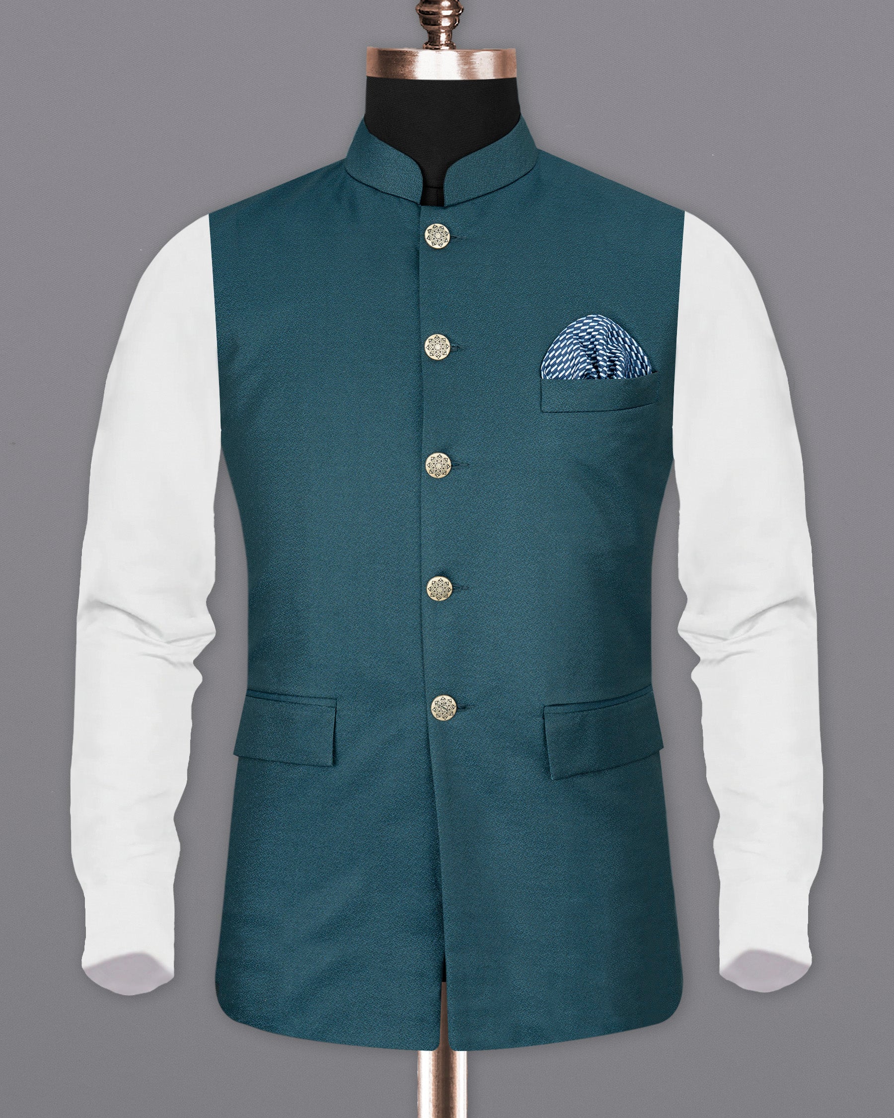 Cyprus Green Textured Nehru Jacket WC1682-36, WC1682-38, WC1682-40, WC1682-42, WC1682-44, WC1682-46, WC1682-48, WC1682-50, WC1682-52, WC1682-54, WC1682-56, WC1682-58, WC1682-60