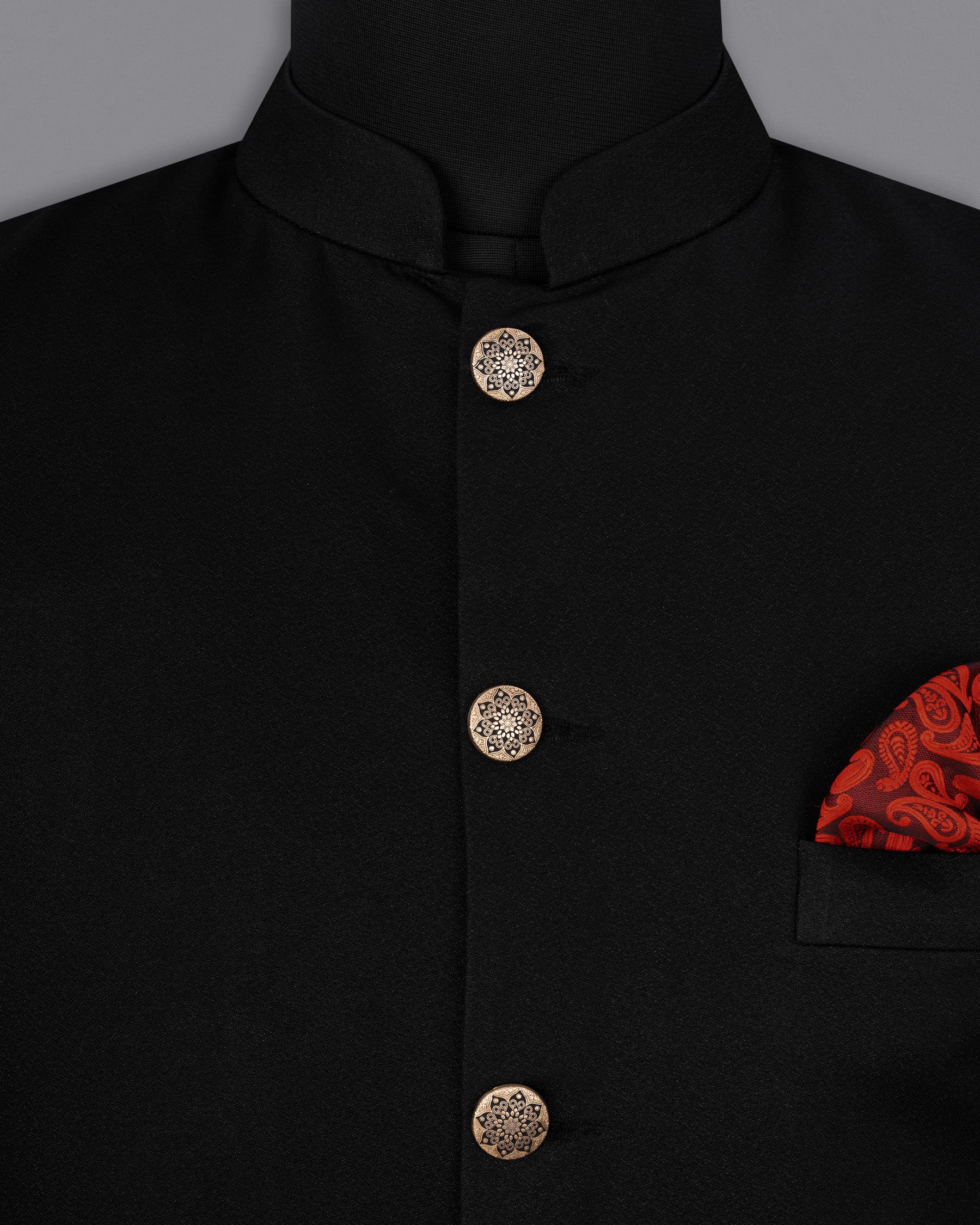 Jade Black Textured Nehru Jacket WC1683-36, WC1683-38, WC1683-40, WC1683-42, WC1683-44, WC1683-46, WC1683-48, WC1683-50, WC1683-52, WC1683-54, WC1683-56, WC1683-58, WC1683-60