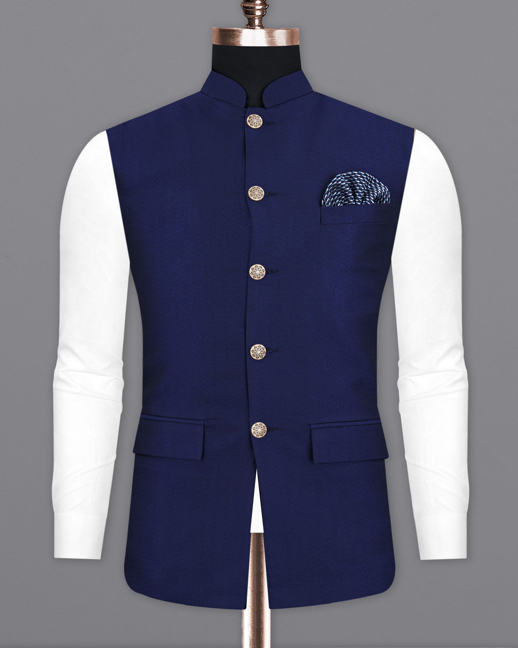 Cloud Burst Blue Textured  Nehru Jacket WC1684-36, WC1684-38, WC1684-40, WC1684-42, WC1684-44, WC1684-46, WC1684-48, WC1684-50, WC1684-52, WC1684-54, WC1684-56, WC1684-58, WC1684-60