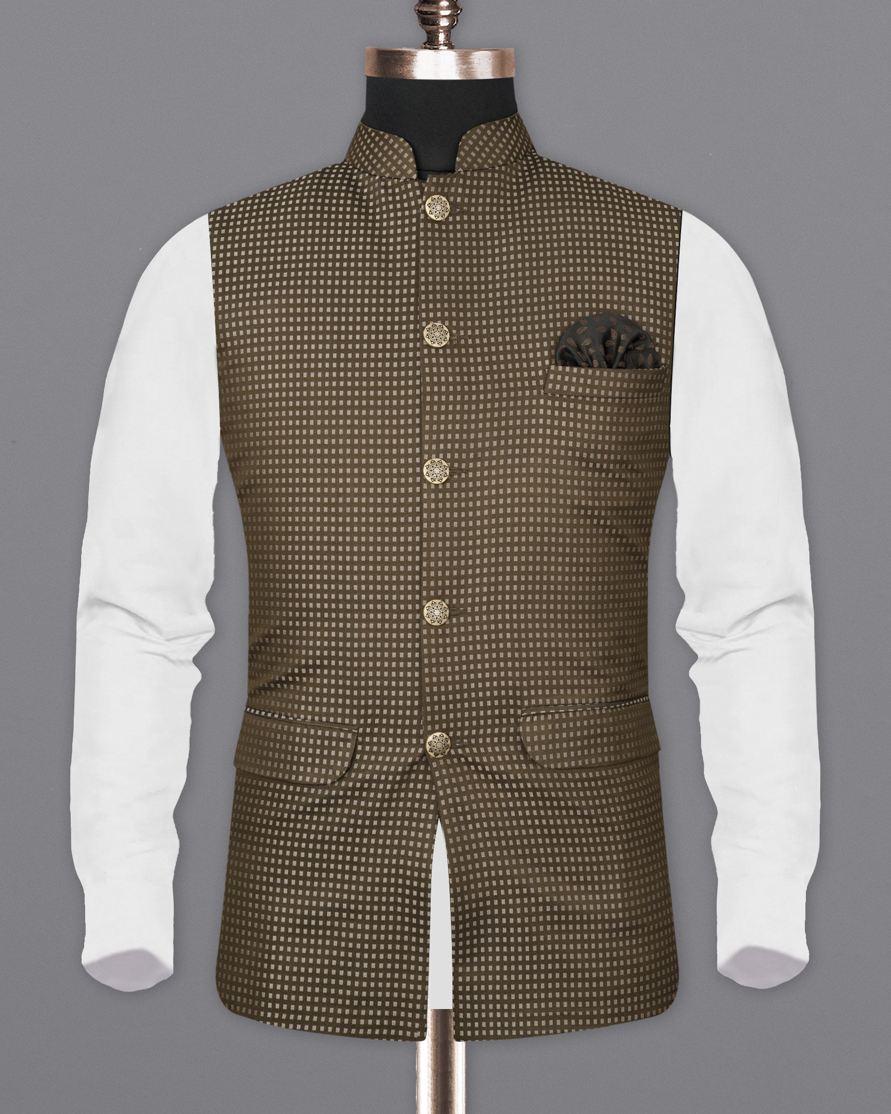 Hemlock Brown Geometric Textured Nehru Jacket
