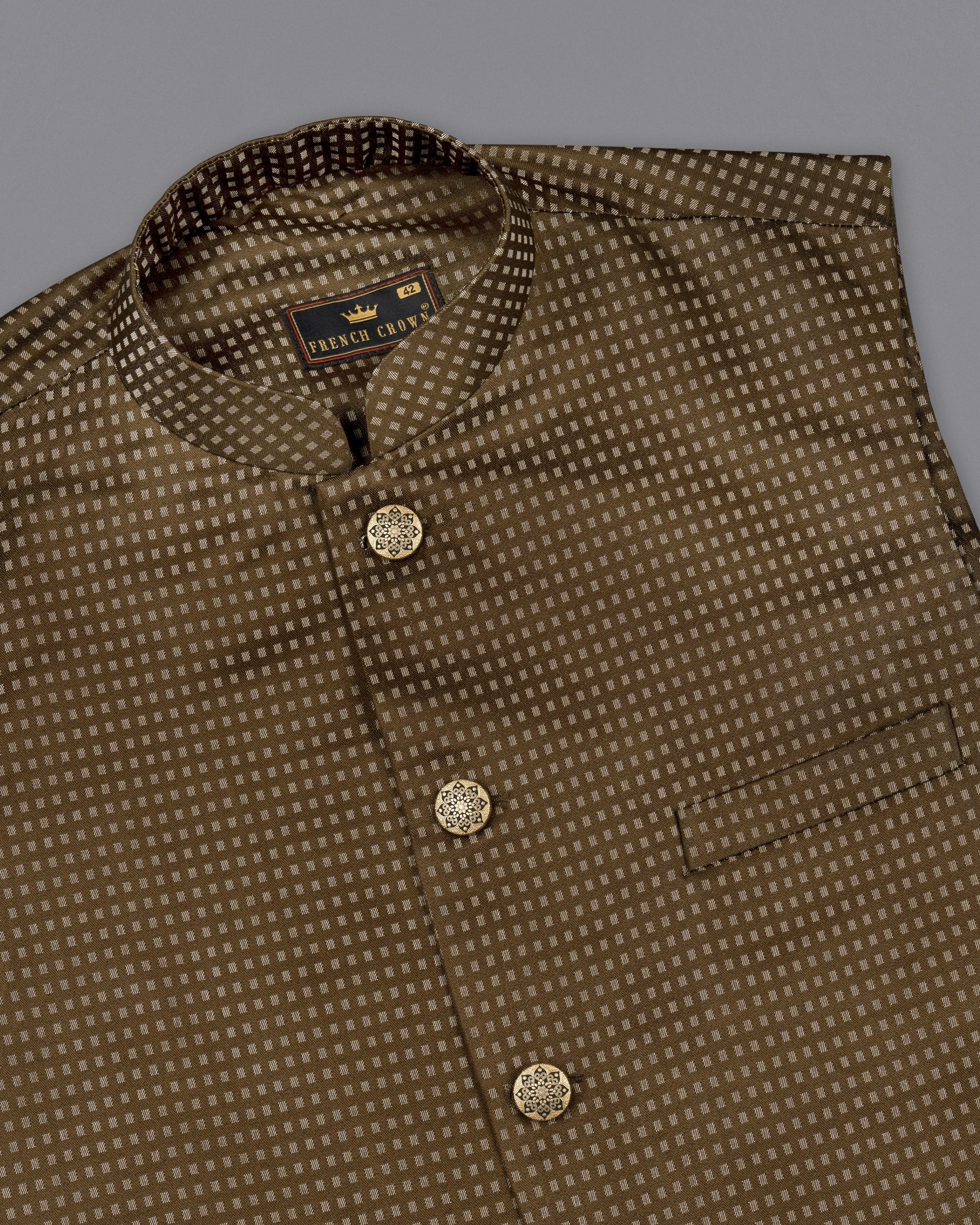 Hemlock Brown Geometric Textured Nehru Jacket
