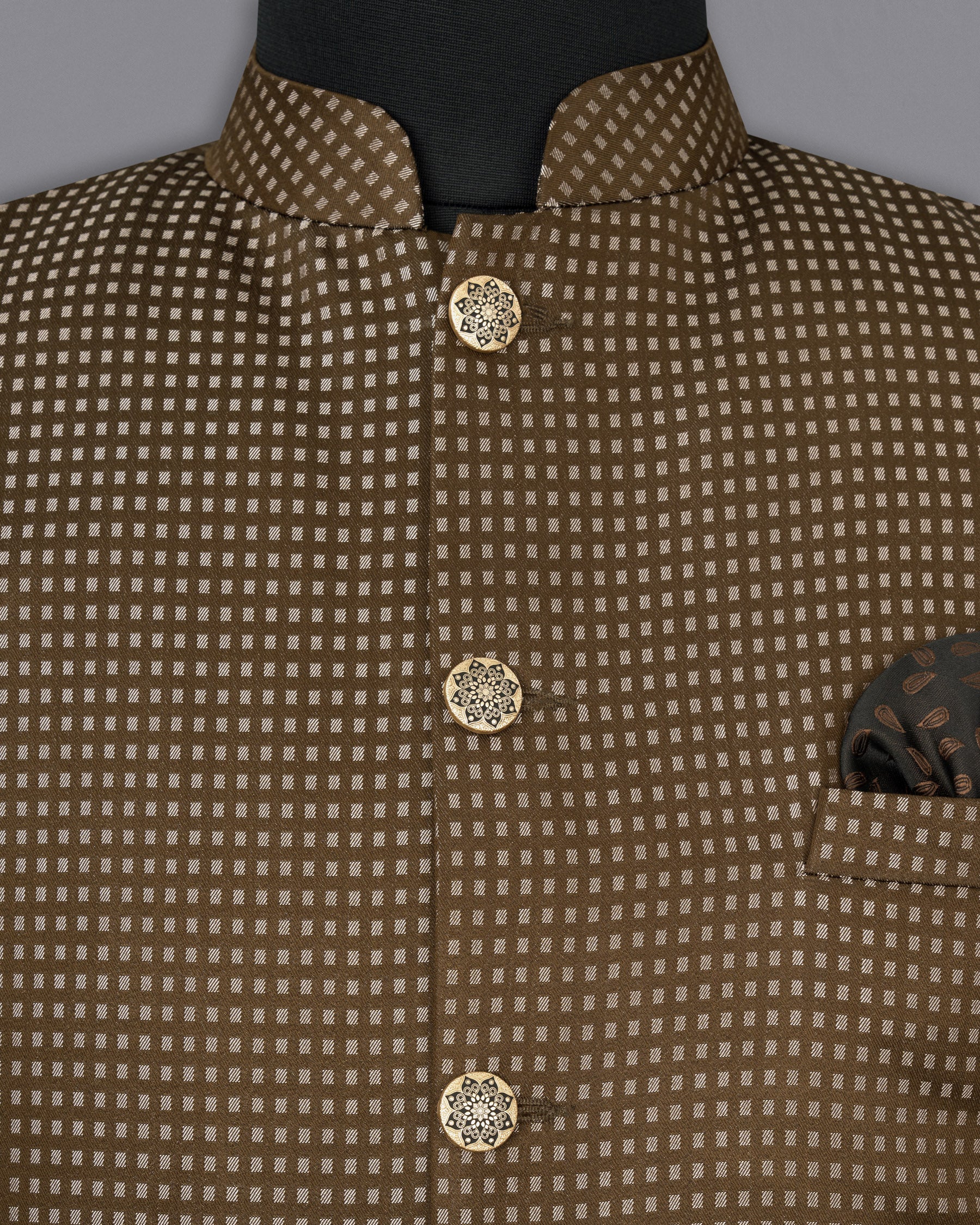 Hemlock Brown Geometric Textured Nehru Jacket