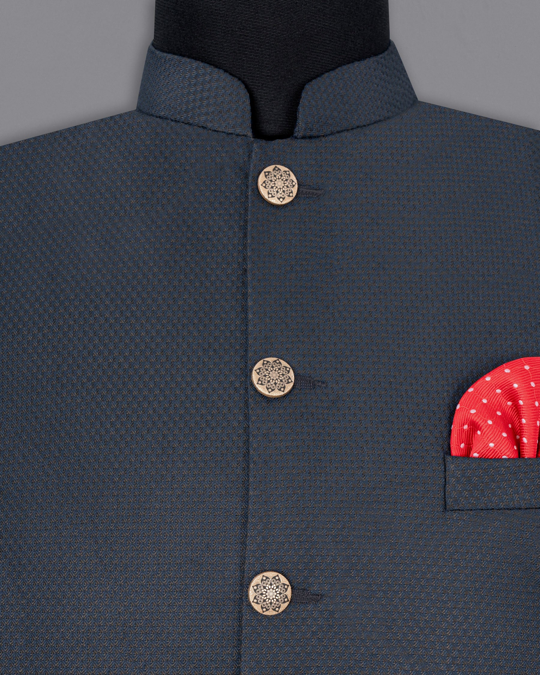 Limed Spruce Geometric Textured Nehru Jacket