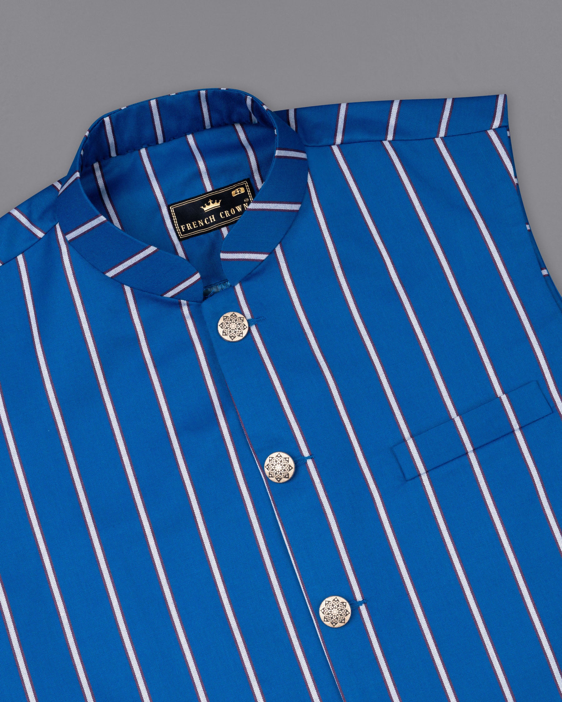 Royal Azure with wenge colour Striped Nehru Jacket