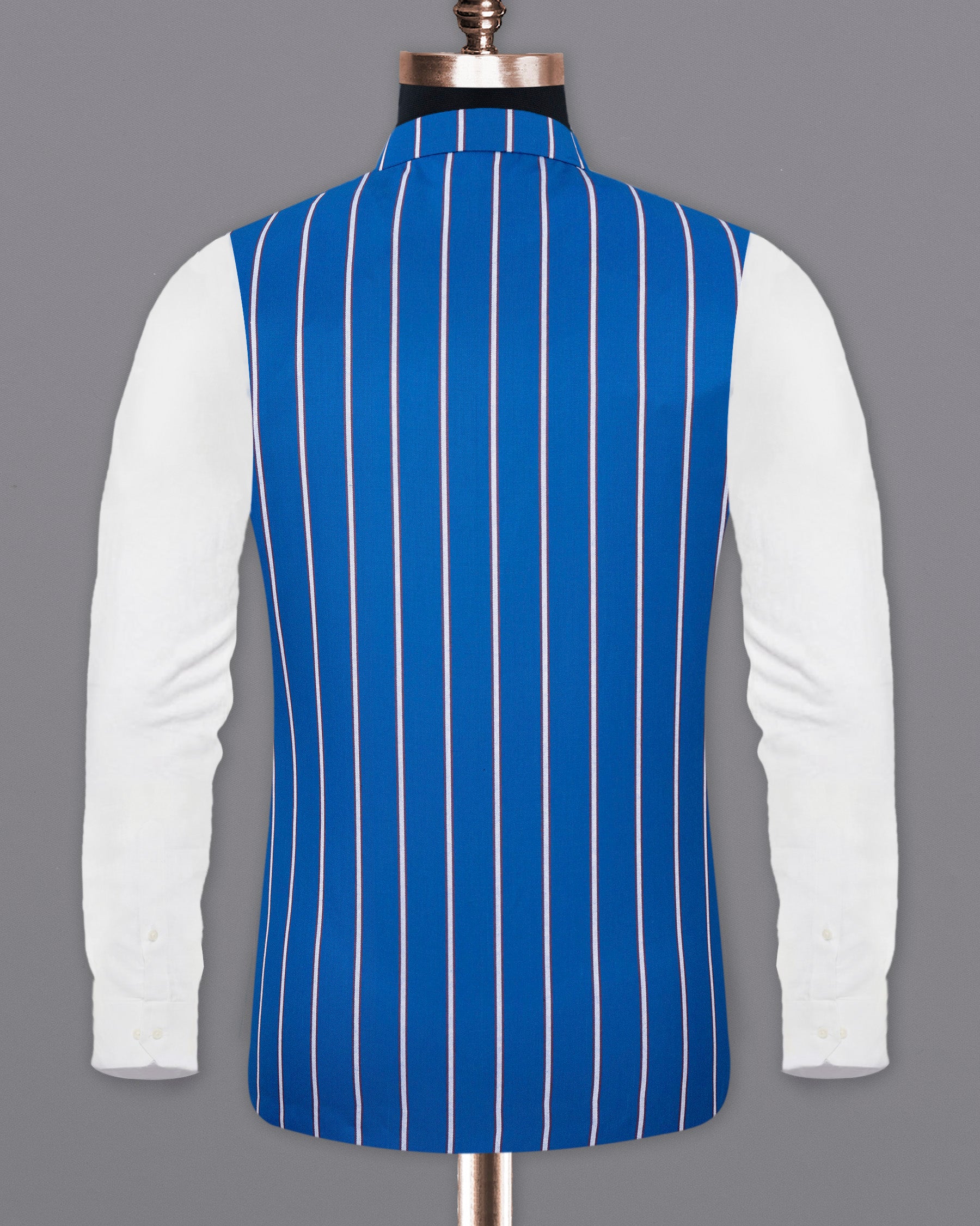 Royal Azure with wenge colour Striped Nehru Jacket WC1776-36, WC1776-38, WC1776-40, WC1776-42, WC1776-44, WC1776-46, WC1776-48, WC1776-50, WC1776-52, WC1776-54, WC1776-56, WC1776-58, WC1776-60