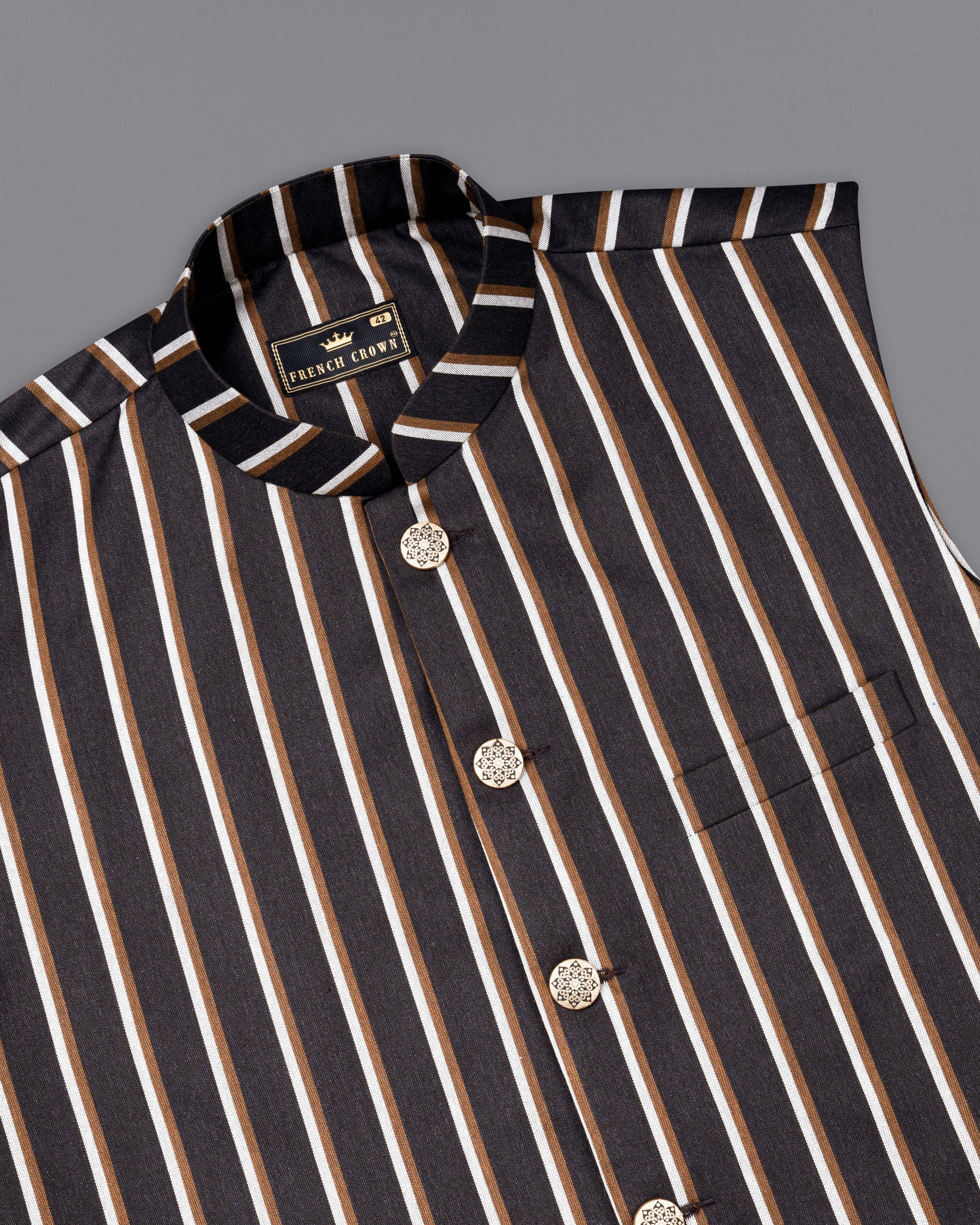Thunder Brown Striped Nehru Jacket
